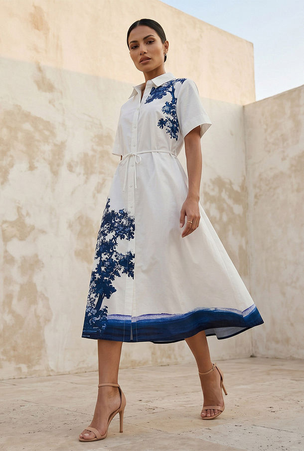 Iconic Printed Women Shirt Dress with Tie-Up Belt-women-image-1