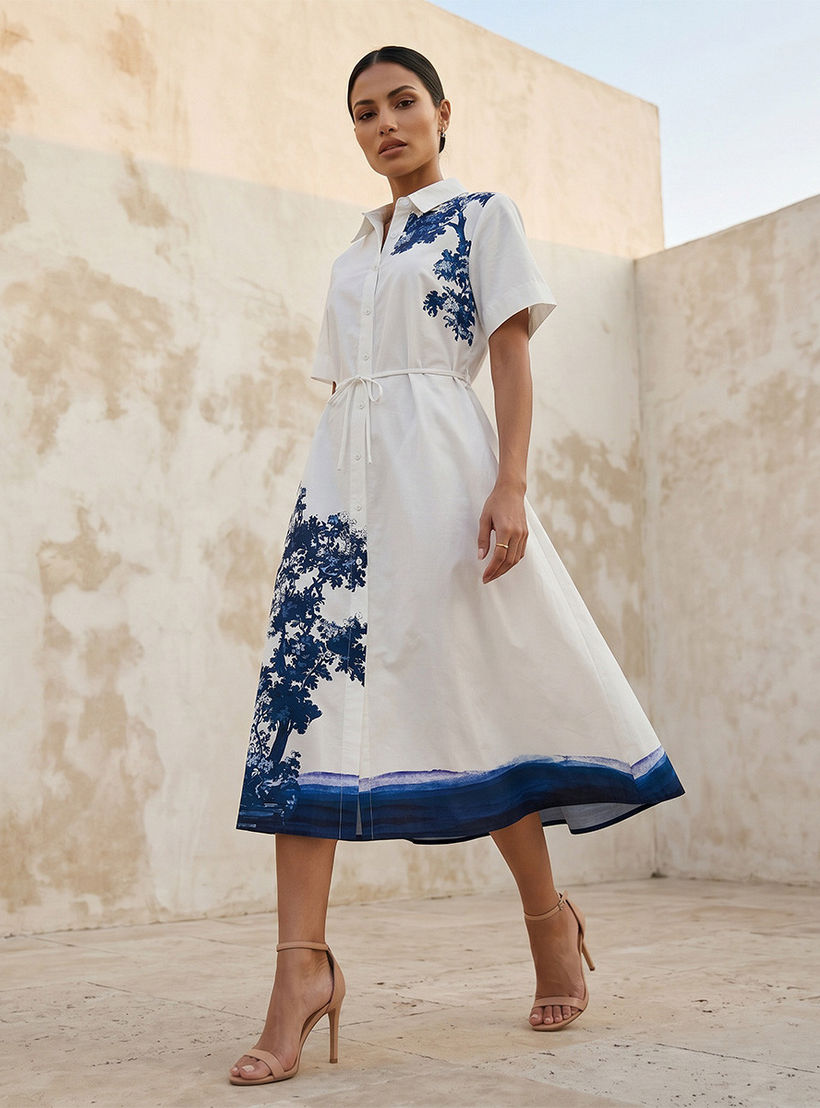 Iconic Printed Women Shirt Dress with Tie-Up Belt-women-clothing-dresses-image-1