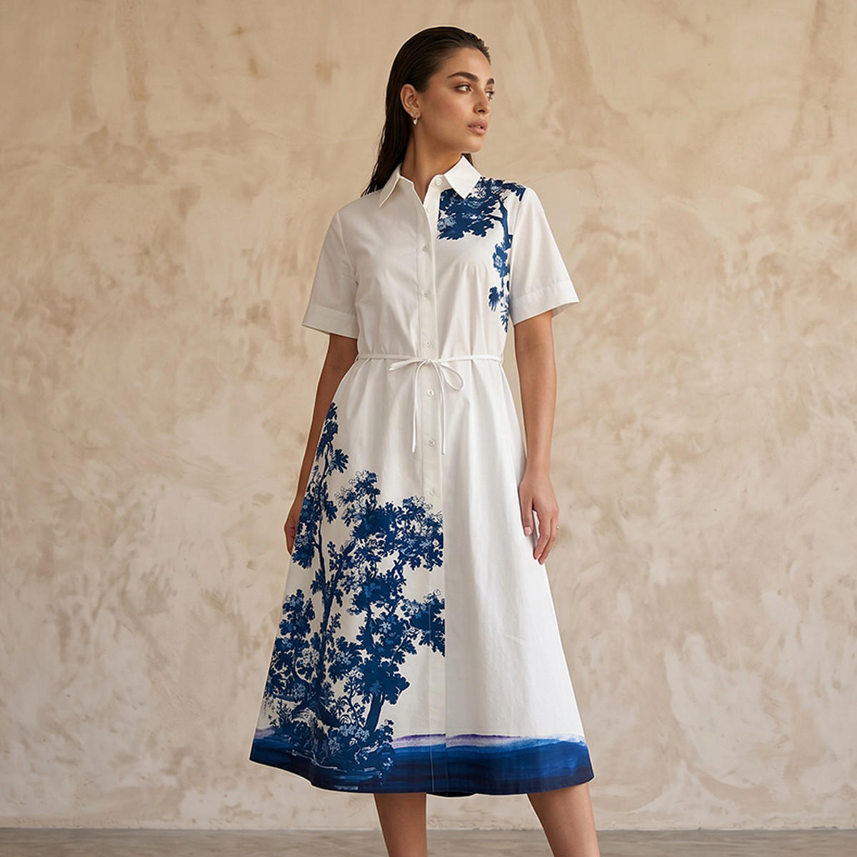 Iconic Printed Women Shirt Dress with Tie-Up Belt-women-clothing-dresses-image-1