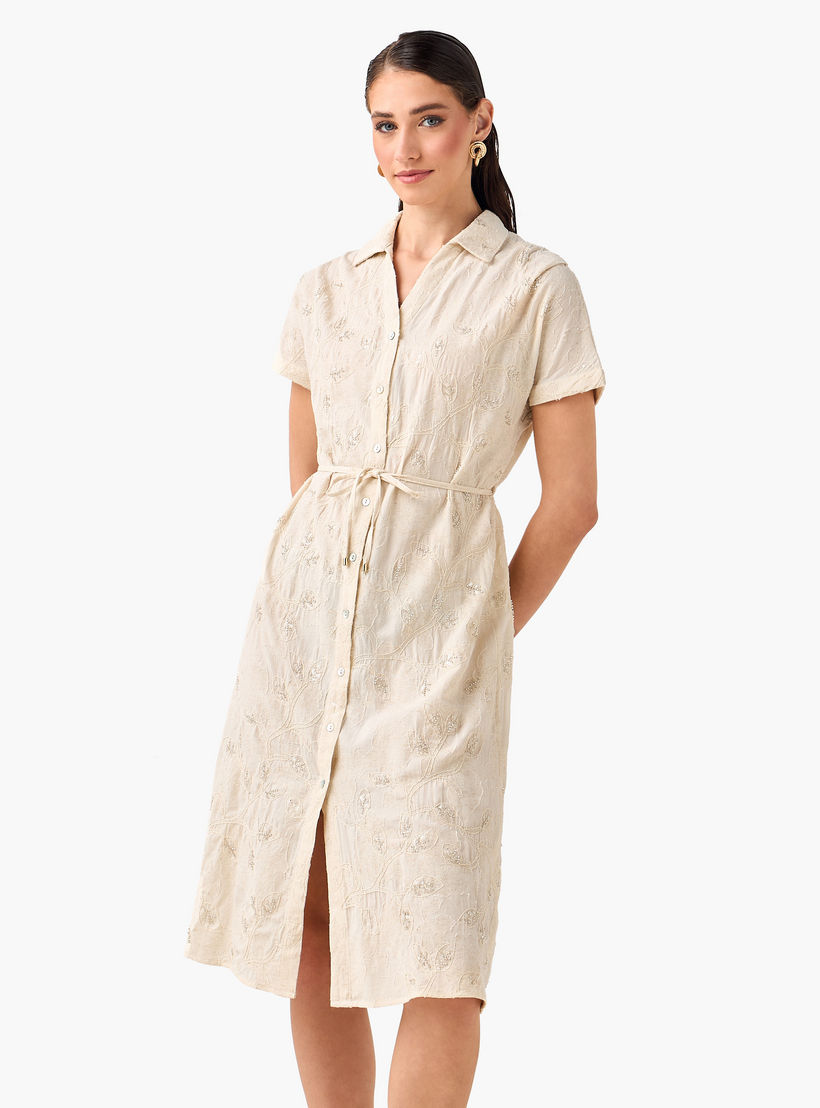 Belted Midi Shirt Dress with Embroidered Design-women-clothing-dresses-image-3