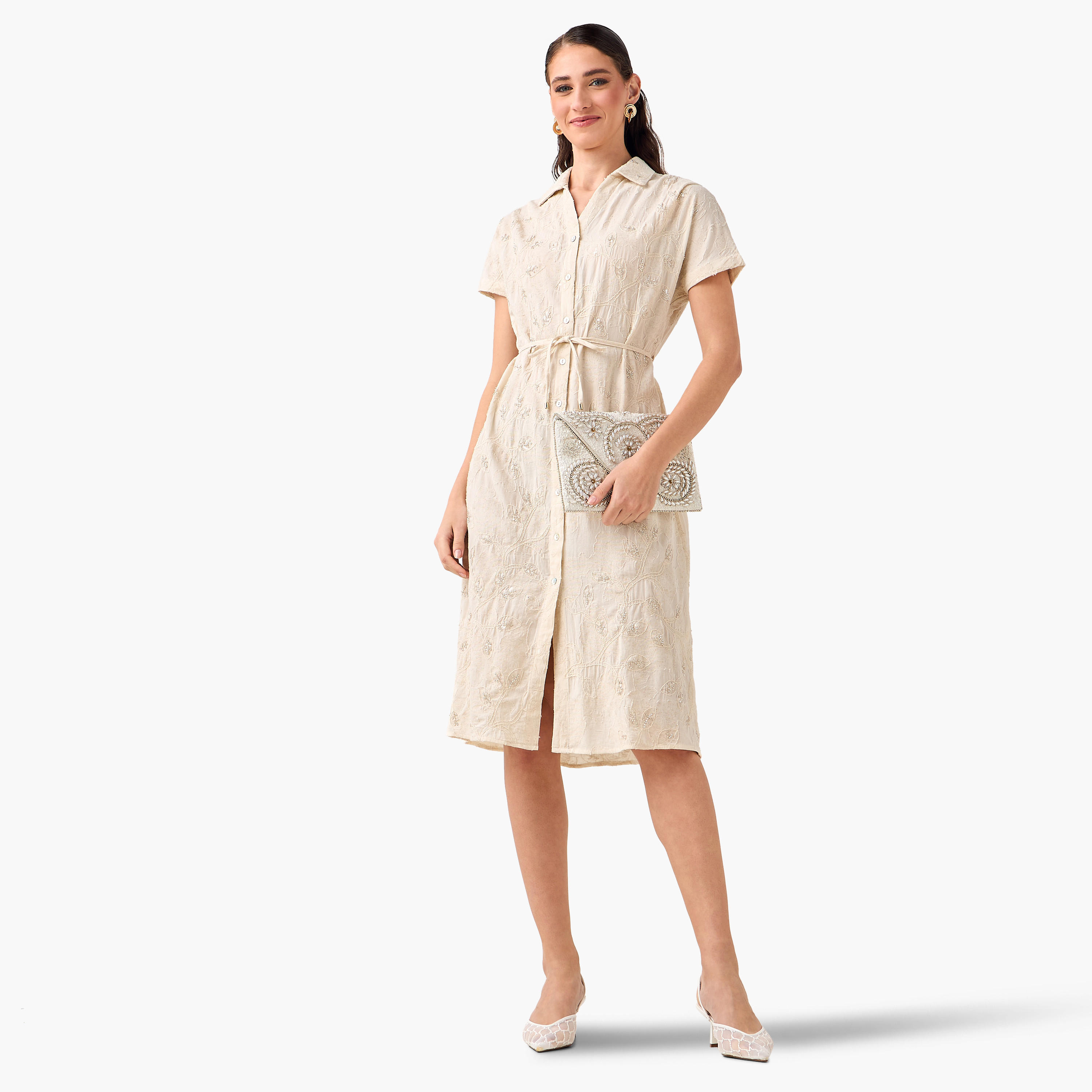 Belted Midi Shirt Dress with Embroidered Design-women-clothing-dresses-image-5