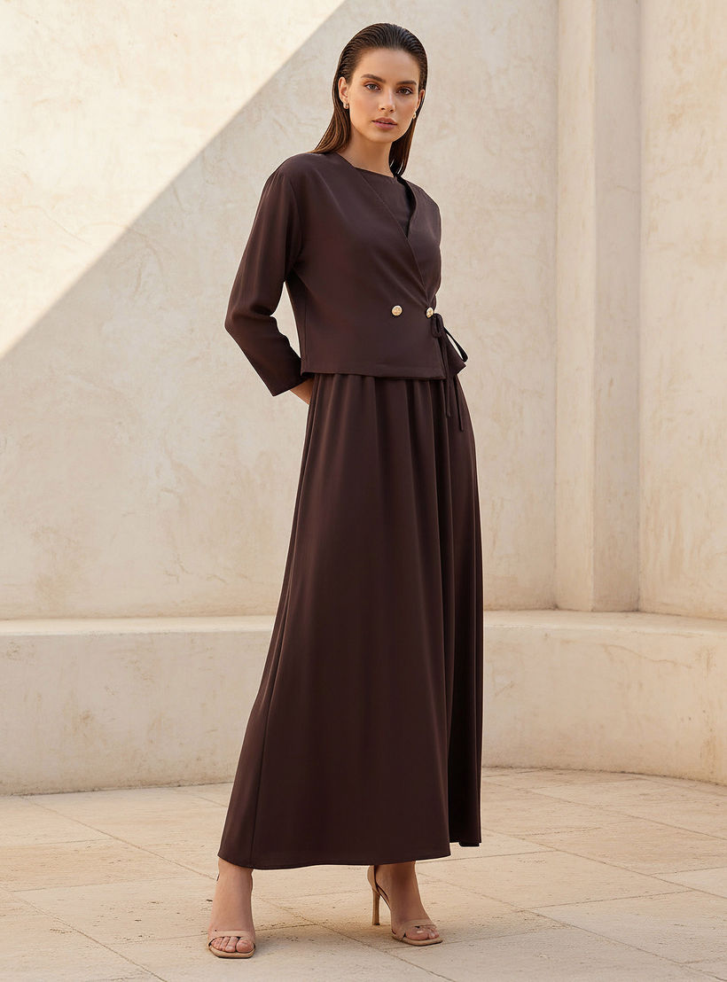 فستان ماكسي طبقات ملفوف بتفاصيل زر من آيكونيك-women-clothing-dresses-image-1