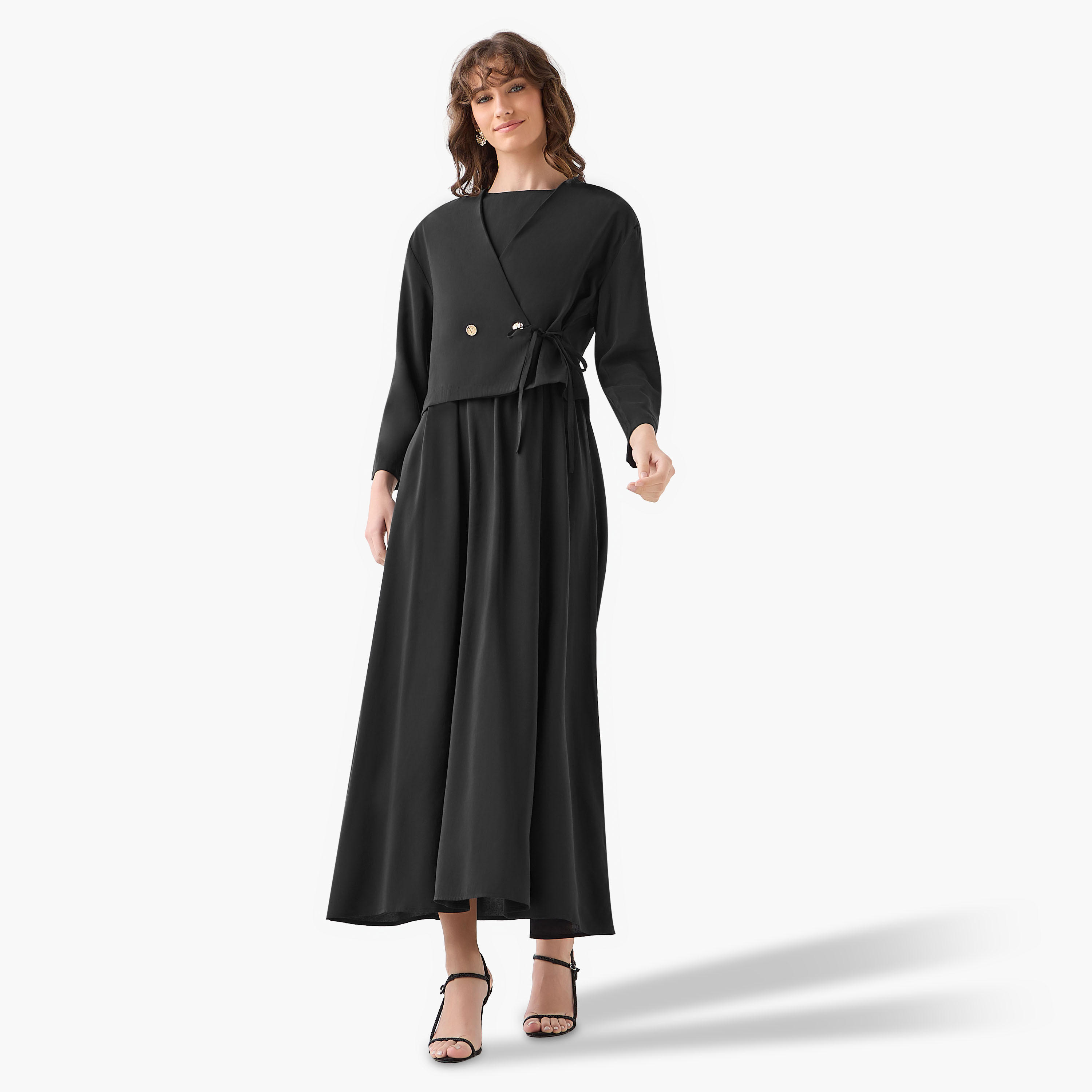 فستان ماكسي طبقات ملفوف بتفاصيل زر من آيكونيك-women-clothing-dresses-image-3