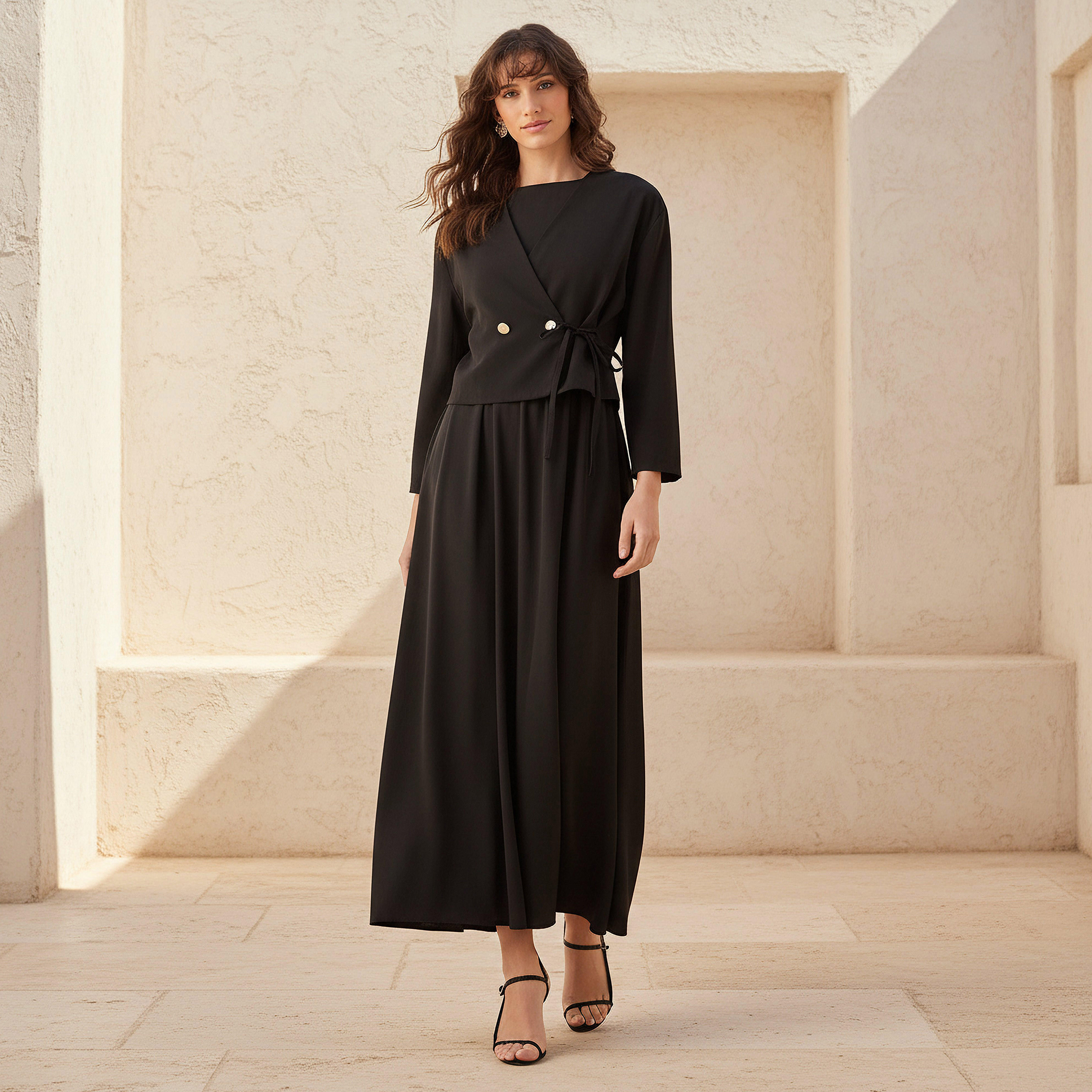 فستان ماكسي طبقات ملفوف بتفاصيل زر من آيكونيك-women-clothing-dresses-image-1