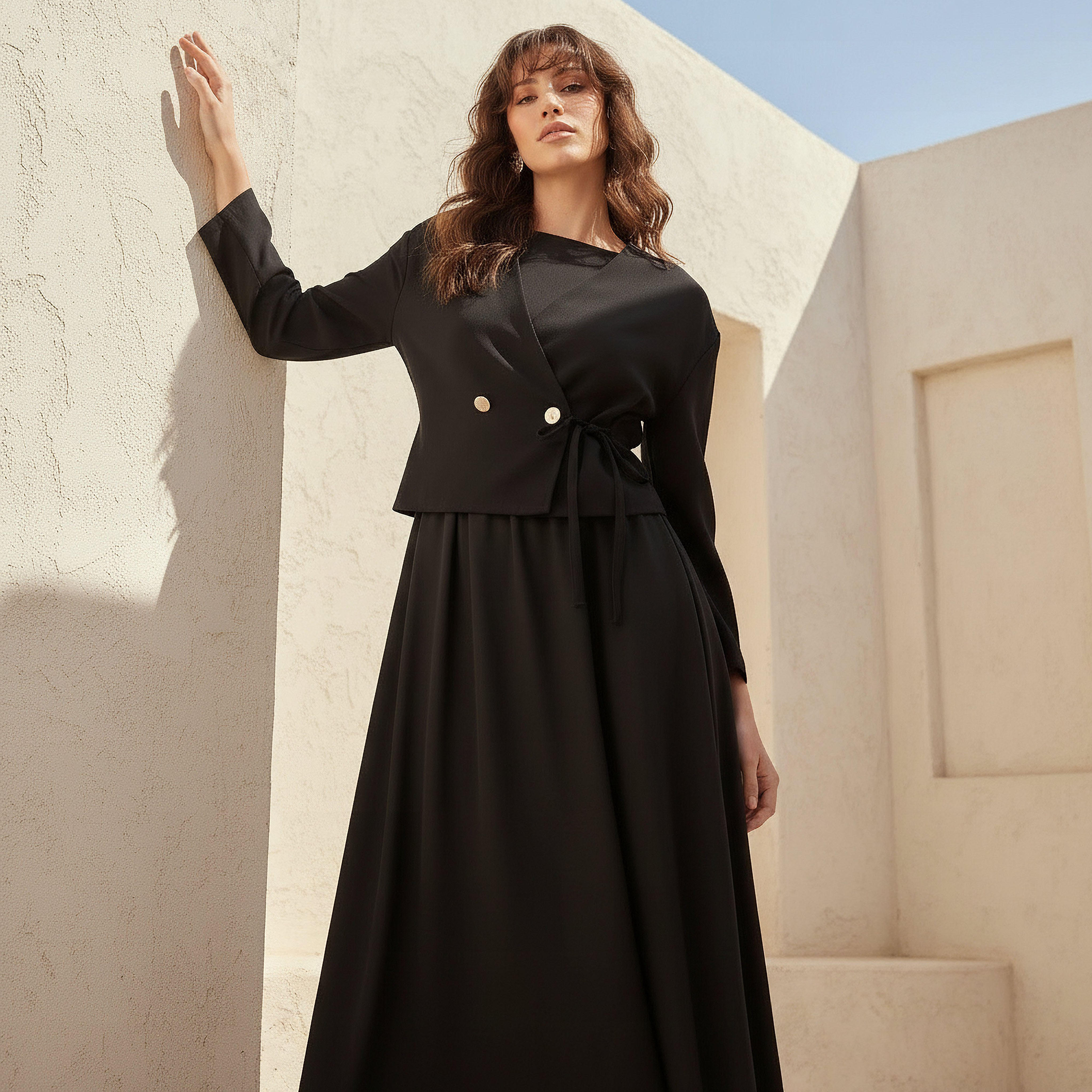 فستان ماكسي طبقات ملفوف بتفاصيل زر من آيكونيك-women-clothing-dresses-image-2