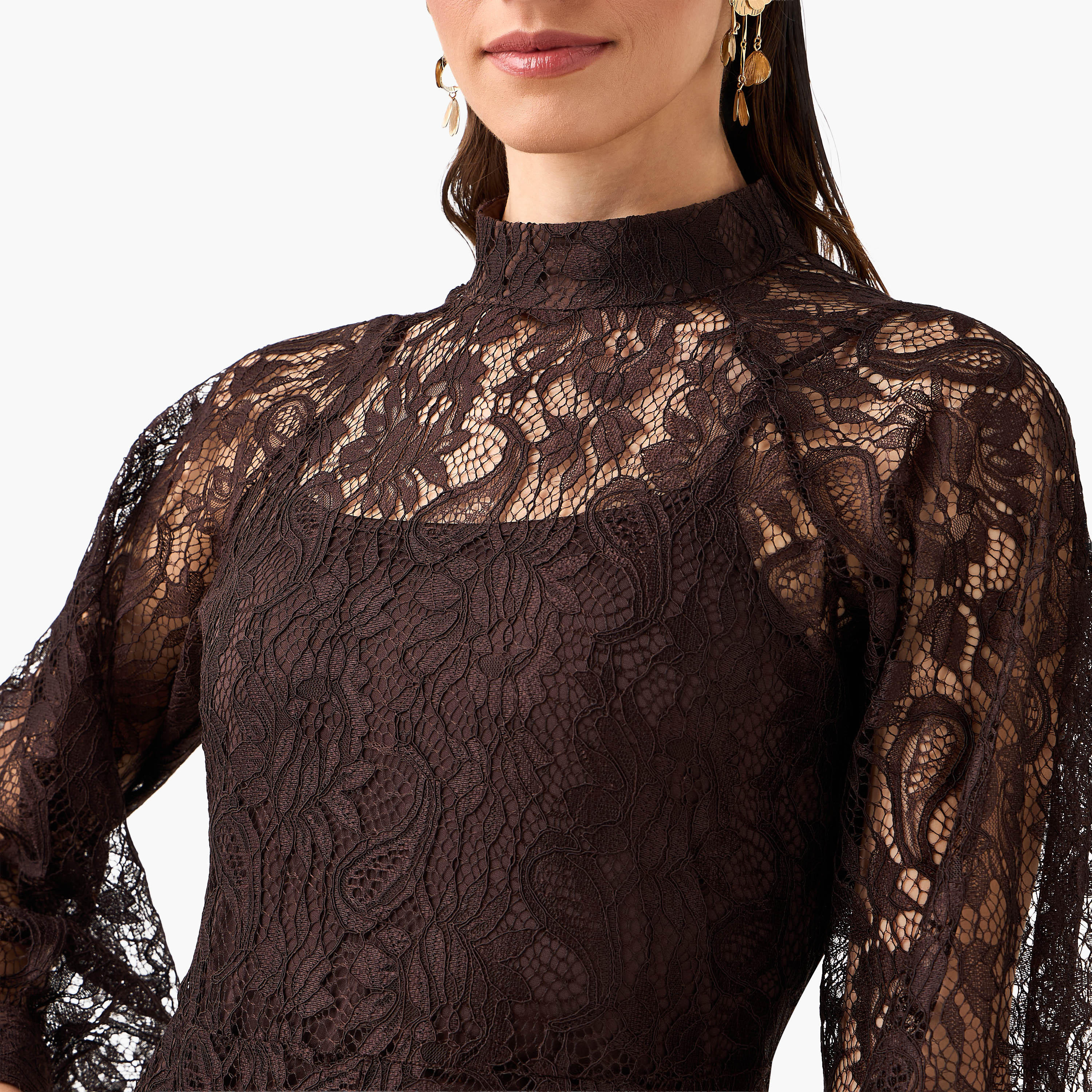فستان إيه لاين ميدي بتفاصيل دانتيل من آيكونيك-women-clothing-dresses-image-3