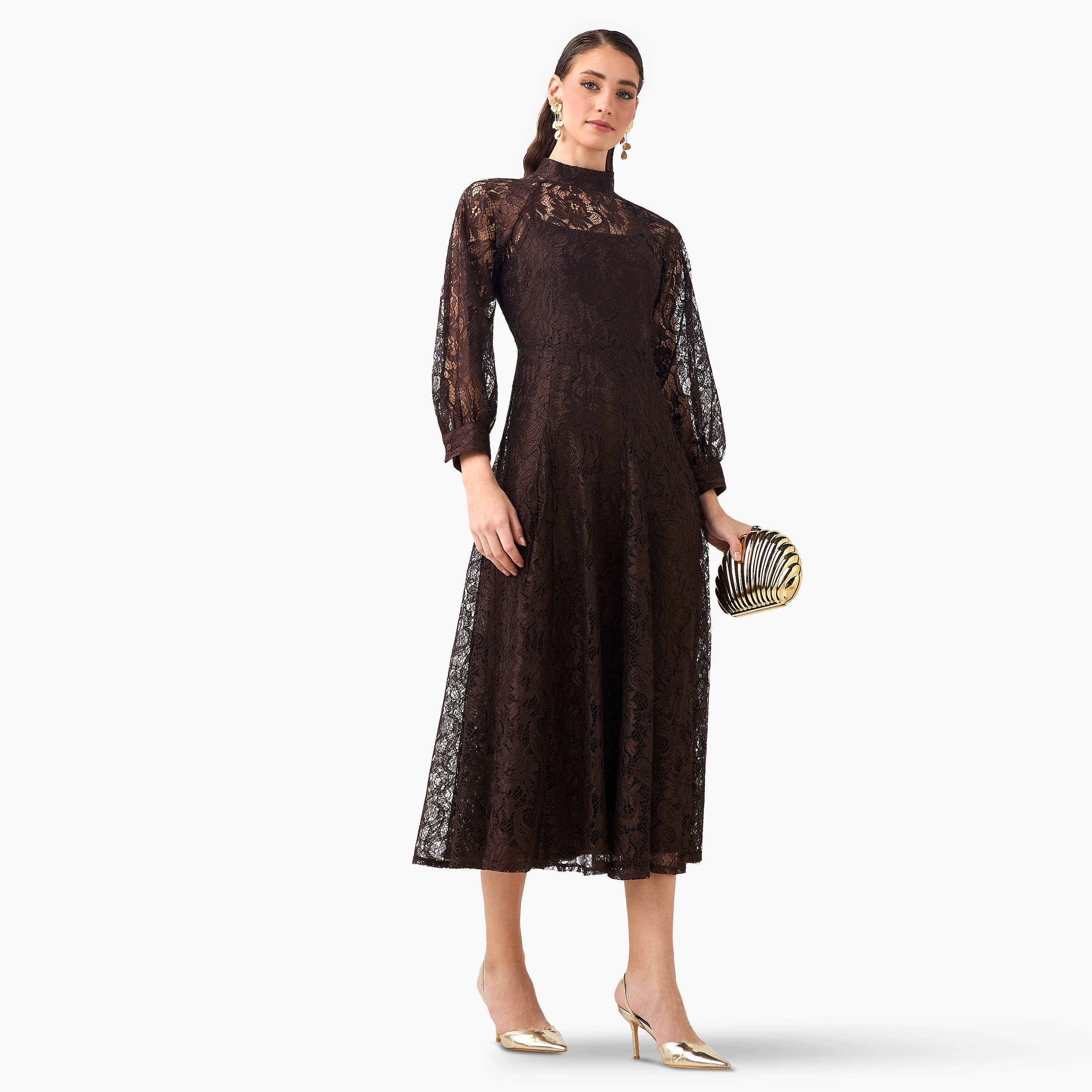 فستان إيه لاين ميدي بتفاصيل دانتيل من آيكونيك-women-clothing-dresses-image-6