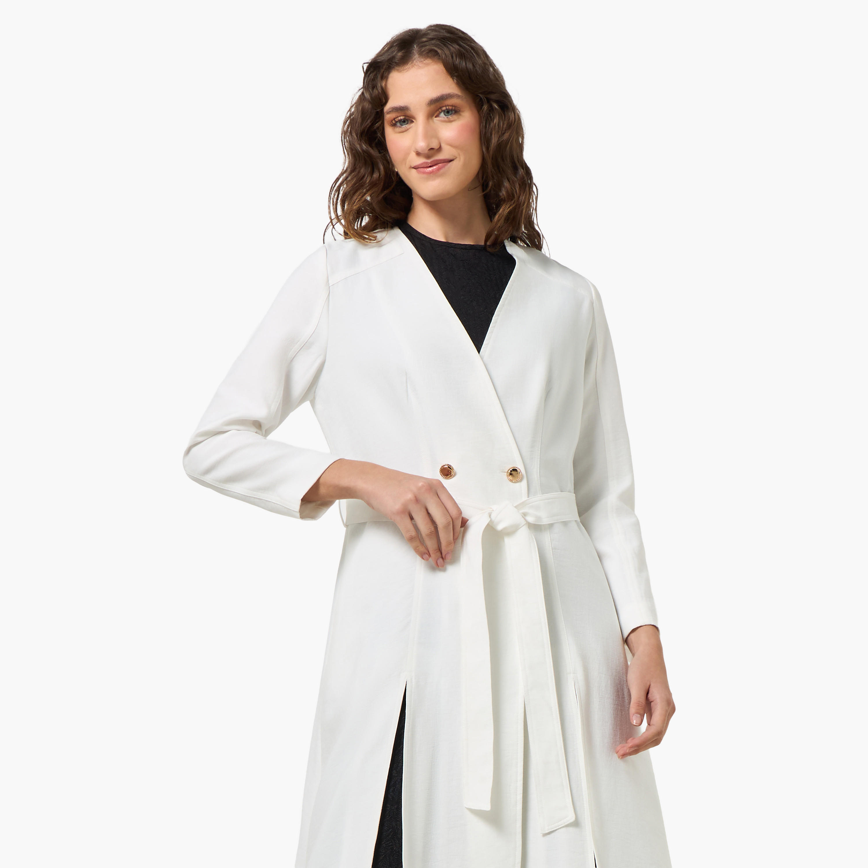 جاكيت داستر طويل من مزيج الكتان مع حزام من آيكونيك-women-winterwear-coatsandjackets-jackets-image-1