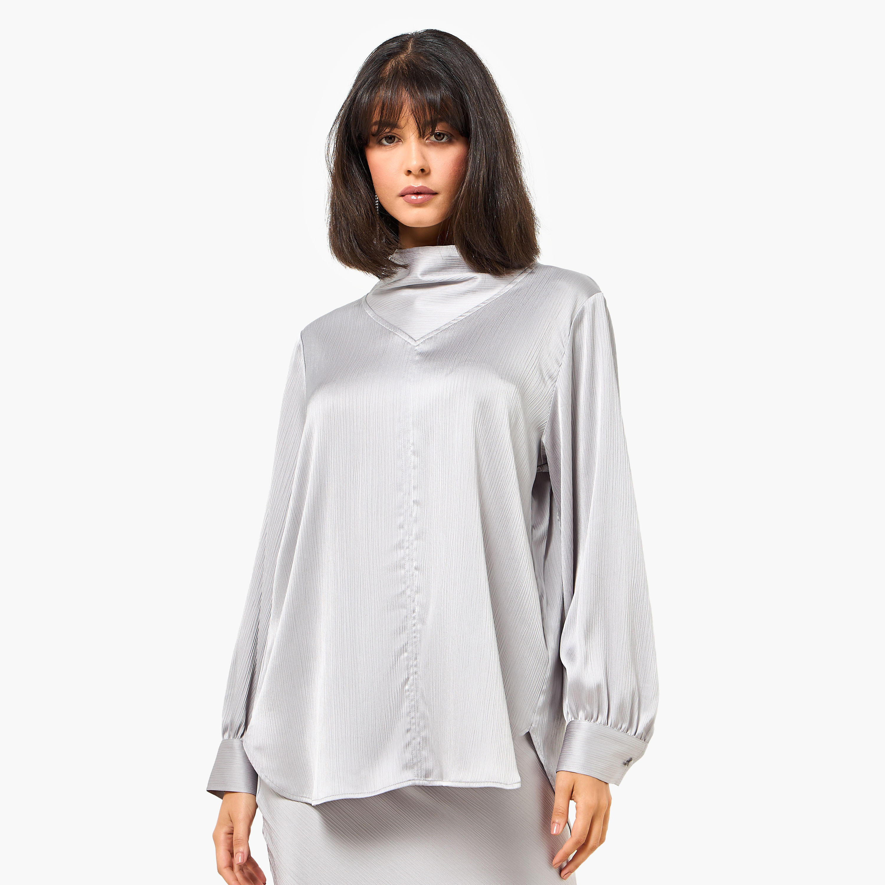 بلوزة ساتان بياقة عالية وأكمام طويلة من آيكونيك-women-clothing-coordsets-image-7