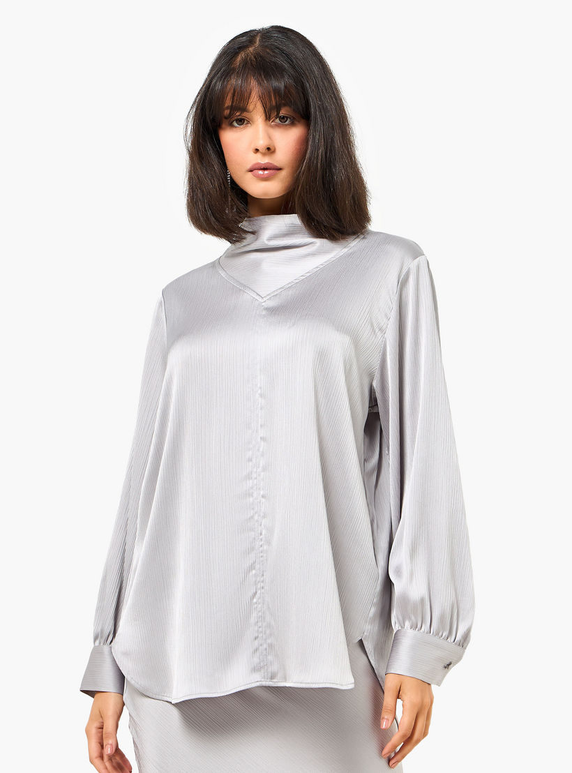 بلوزة ساتان بياقة عالية وأكمام طويلة من آيكونيك-women-clothing-coordsets-image-7
