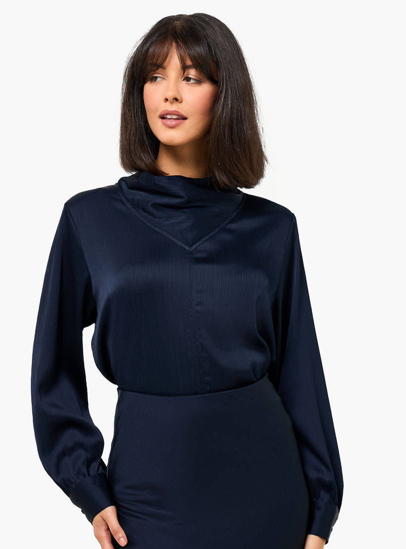 بلوزة ساتان بياقة عالية وأكمام طويلة من آيكونيك-women-clothing-coordsets-image-4