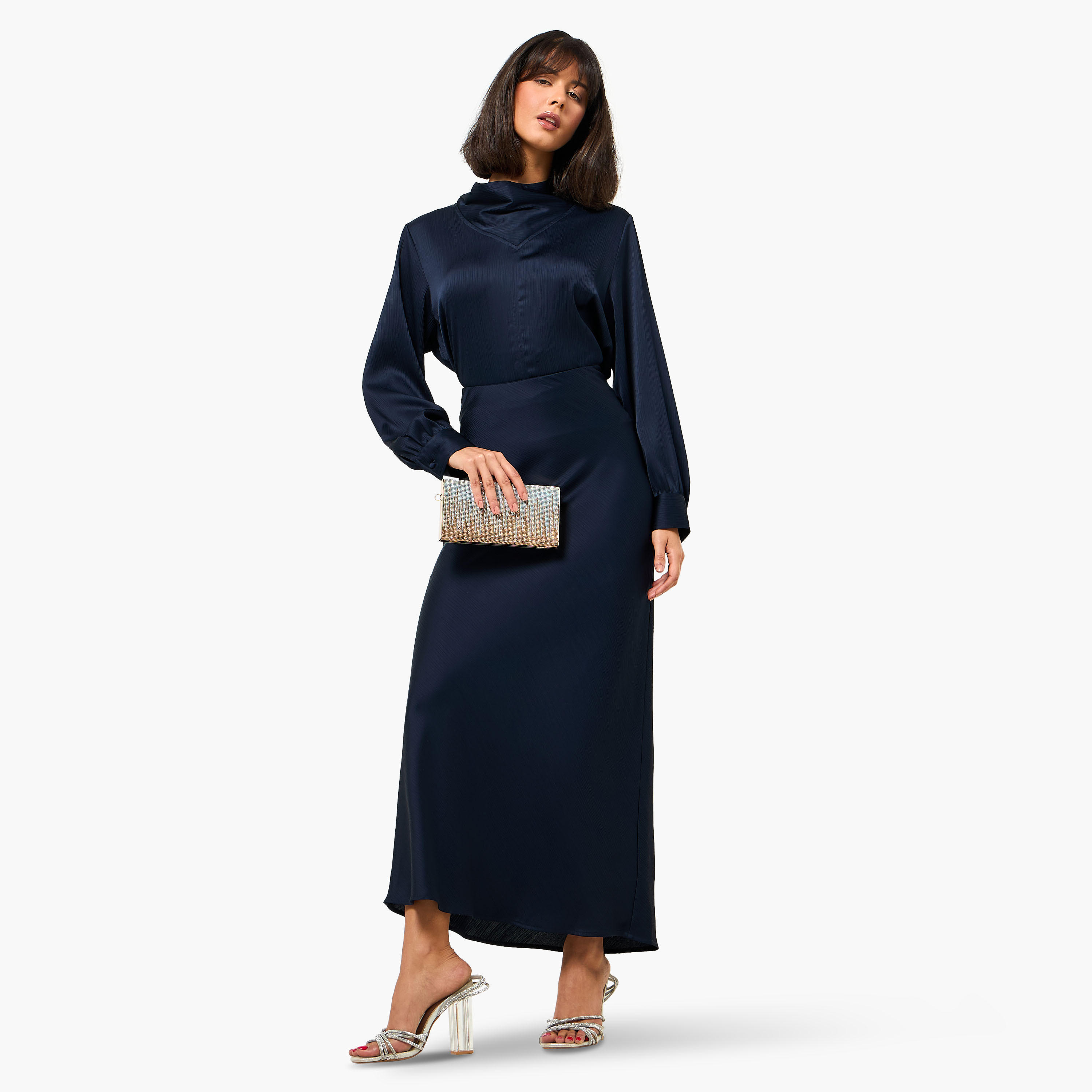 بلوزة ساتان بياقة عالية وأكمام طويلة من آيكونيك-women-clothing-coordsets-image-6