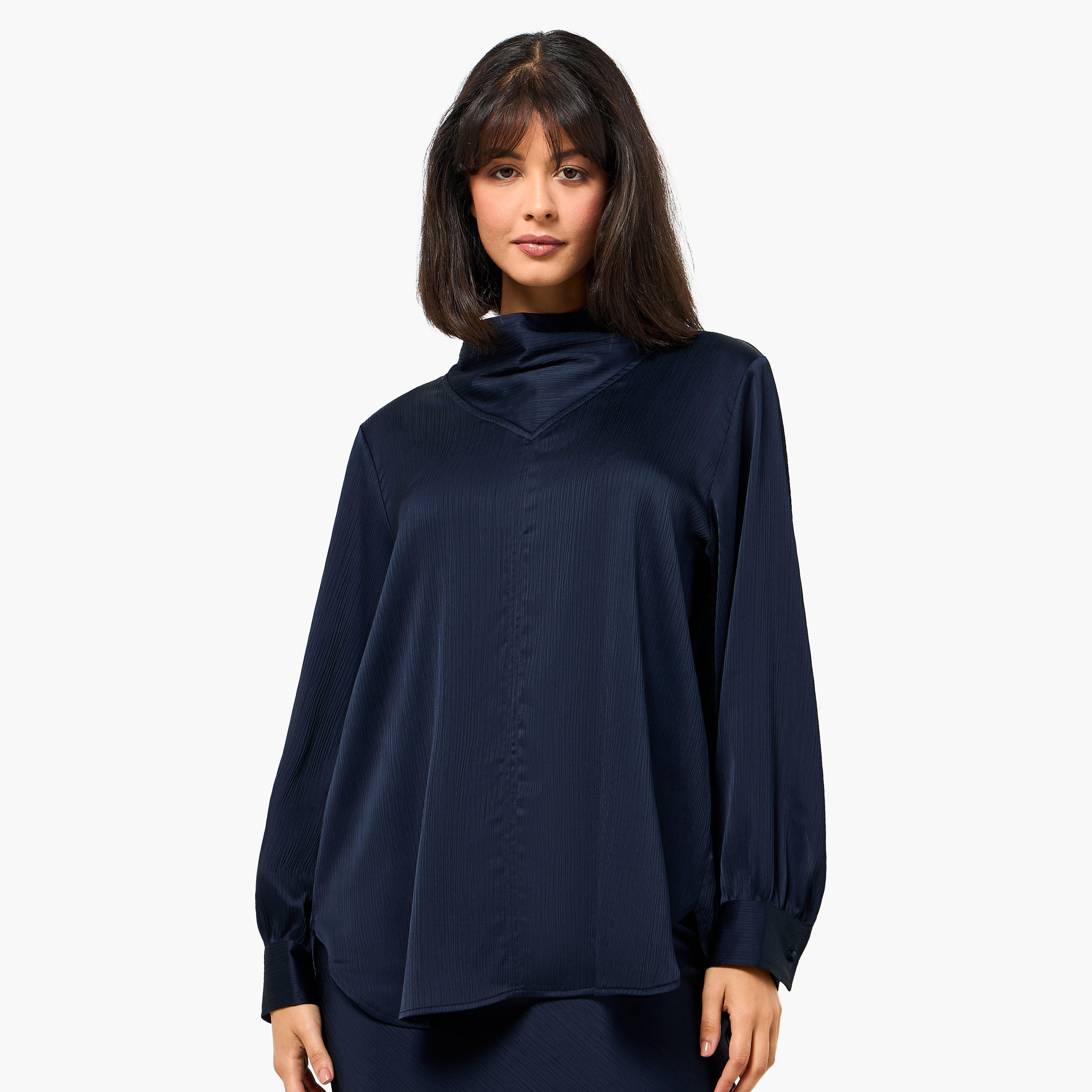 بلوزة ساتان بياقة عالية وأكمام طويلة من آيكونيك-women-clothing-coordsets-image-8