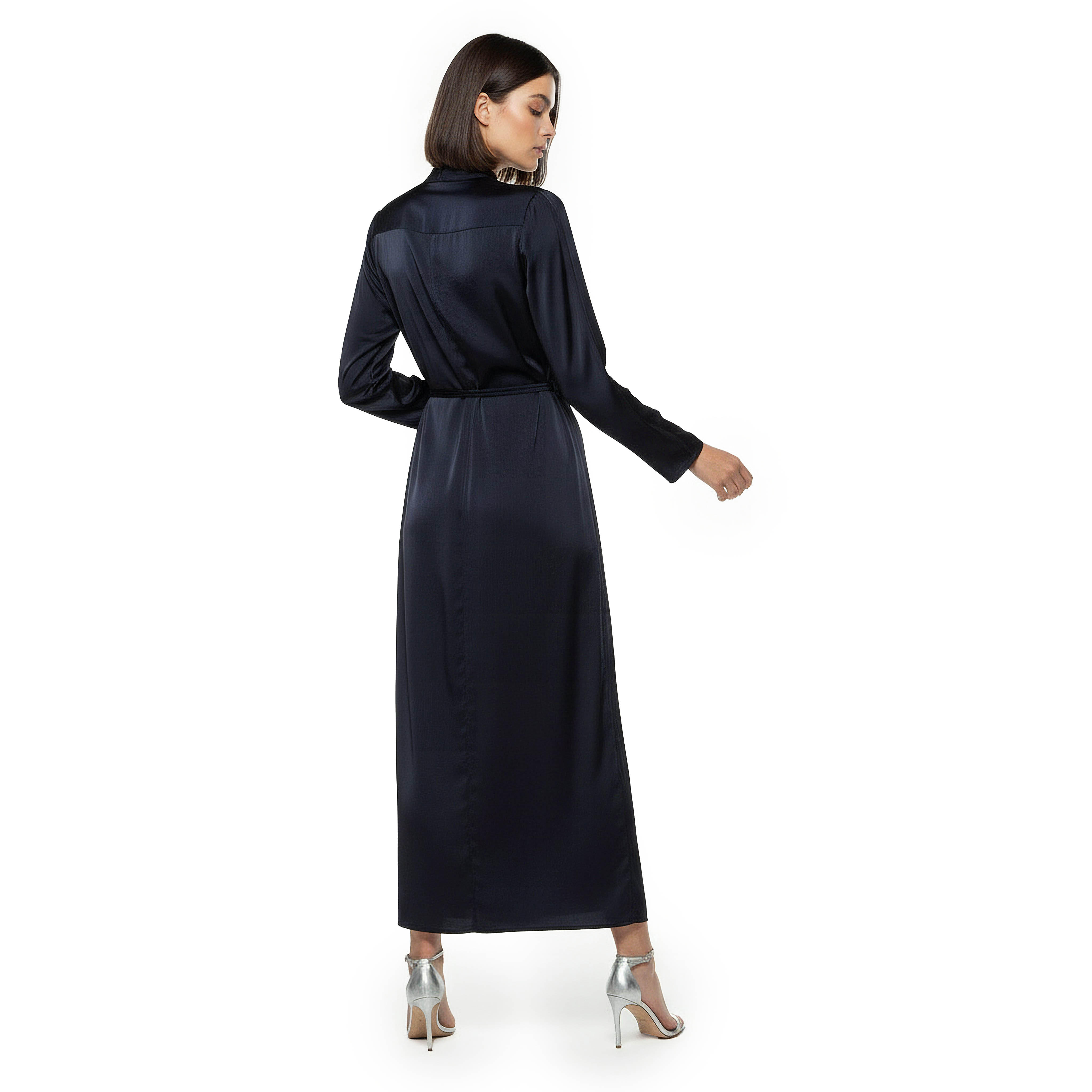 فستان ميدي بقصة إيه لاين ساتان بحزام من أيكونيك-women-clothing-dresses-image-4
