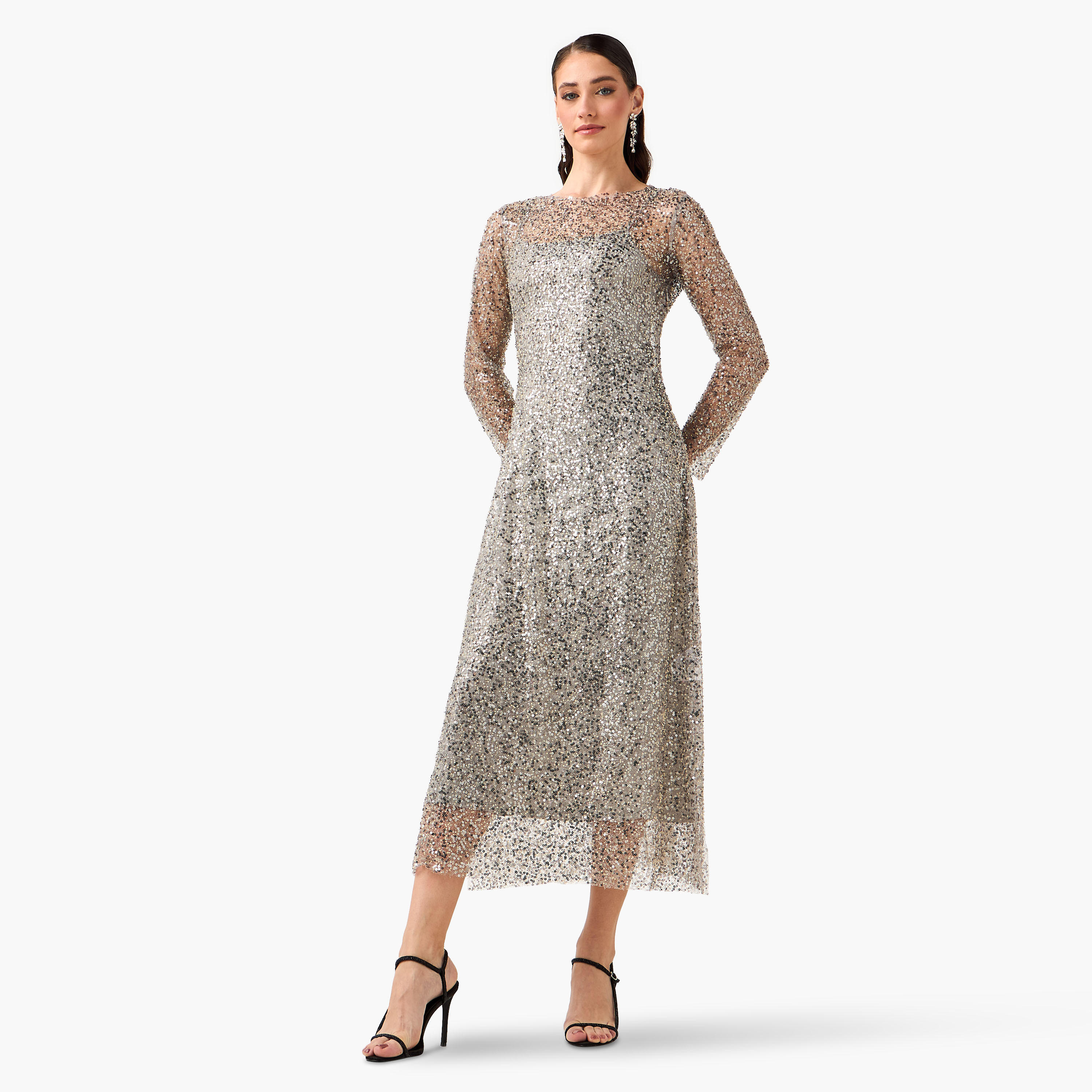 Iconic Embellished Sequin Party Dress with Long Sleeves-women-clothing-dresses-image-4