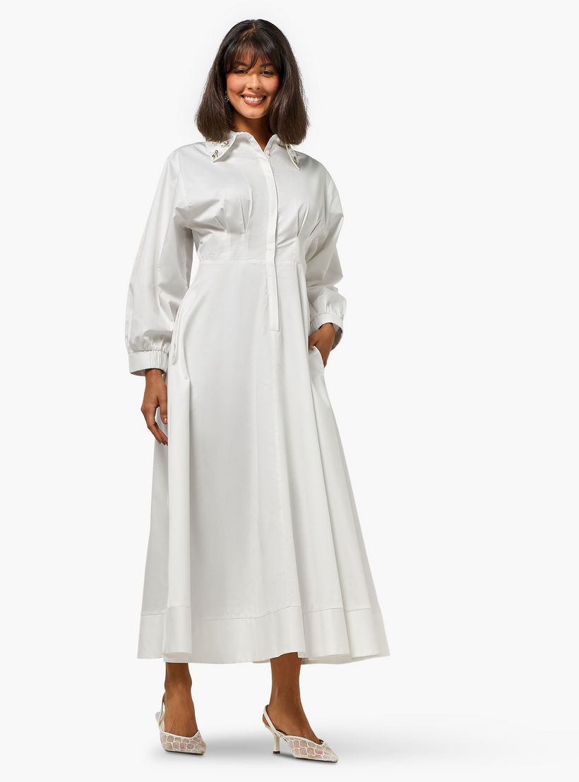 فستان قميص بياقة مزينة وكسرات للنساء من آيكونيك-women-clothing-dresses-image-2