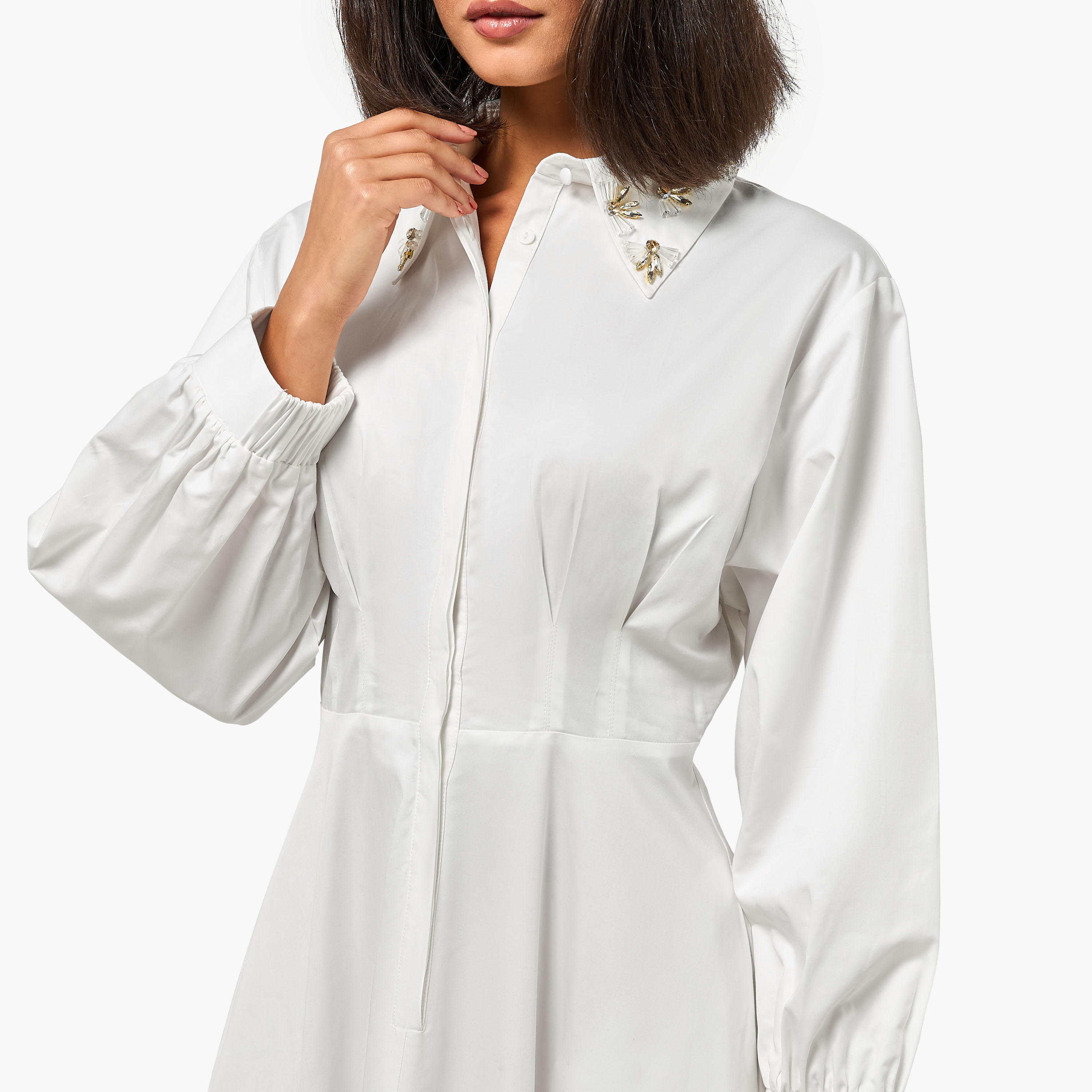 فستان قميص بياقة مزينة وكسرات للنساء من آيكونيك-women-clothing-dresses-image-3