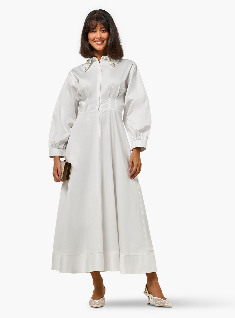 فستان قميص بياقة مزينة وكسرات للنساء من آيكونيك-women-clothing-dresses-image-4