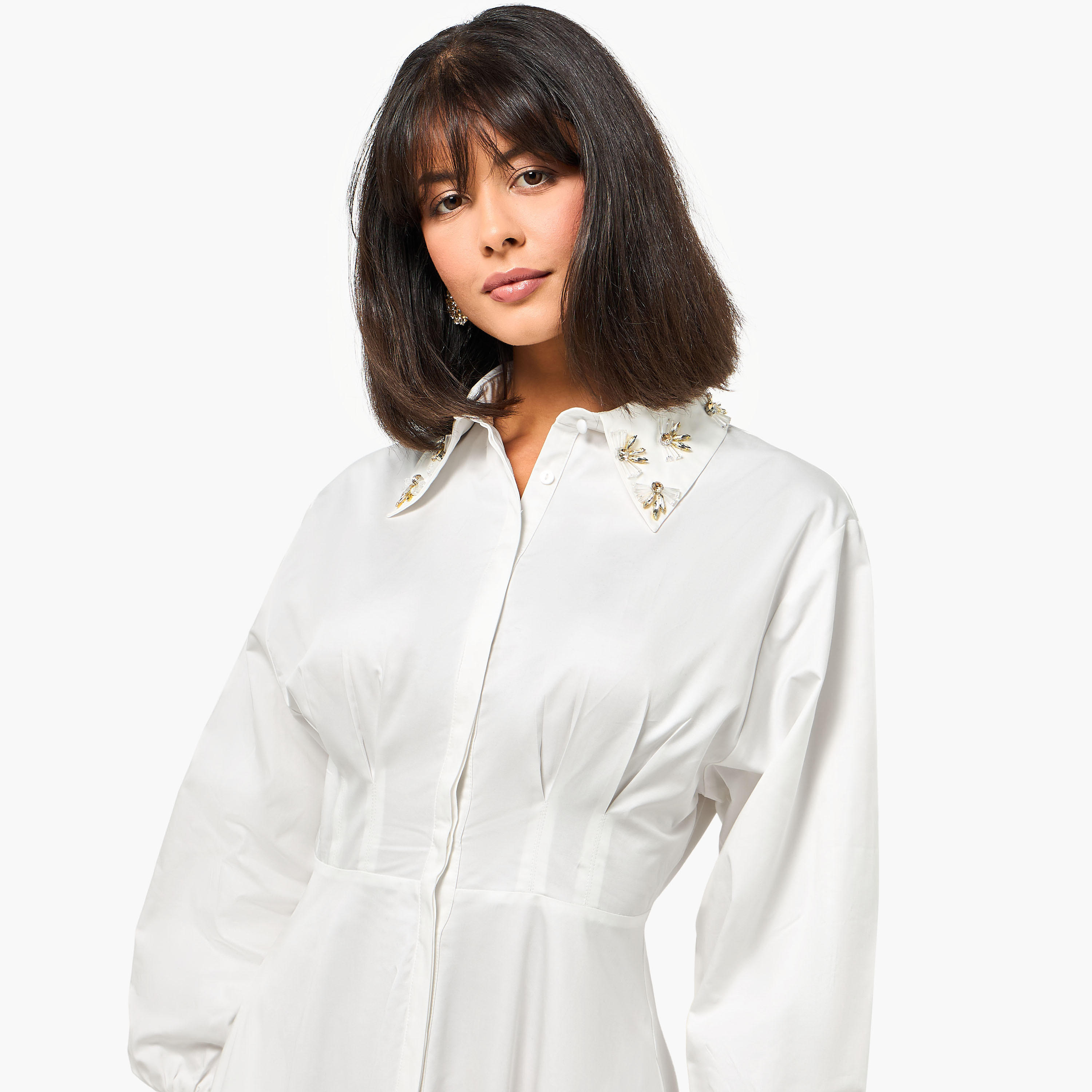 فستان قميص بياقة مزينة وكسرات للنساء من آيكونيك-women-clothing-dresses-image-6
