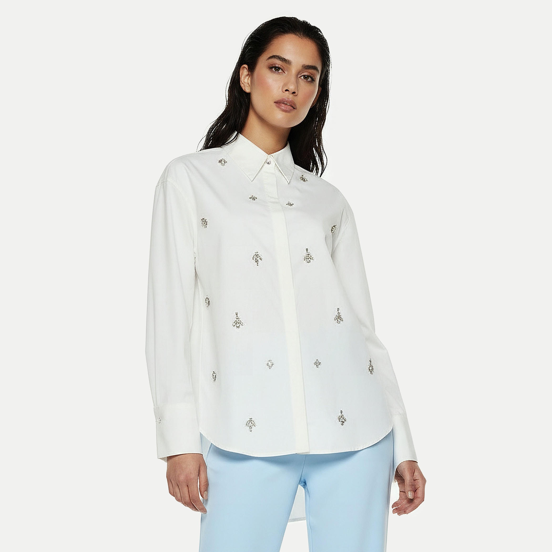 Iconic Relaxed Fit Cotton Shirt with Stone Embellishment-women-clothing-shirtsandblouses-shirts-image-5