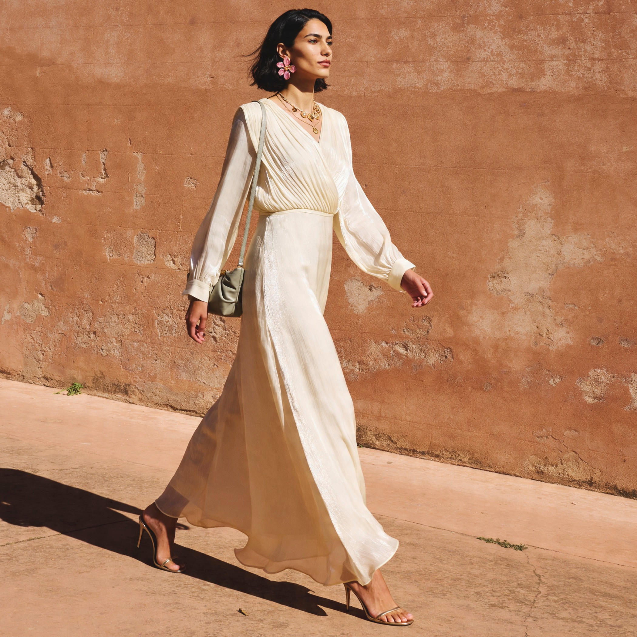 Iconic A-line Pleated Maxi Dress with Fluid Sleeves-women-clothing-dresses-image-1