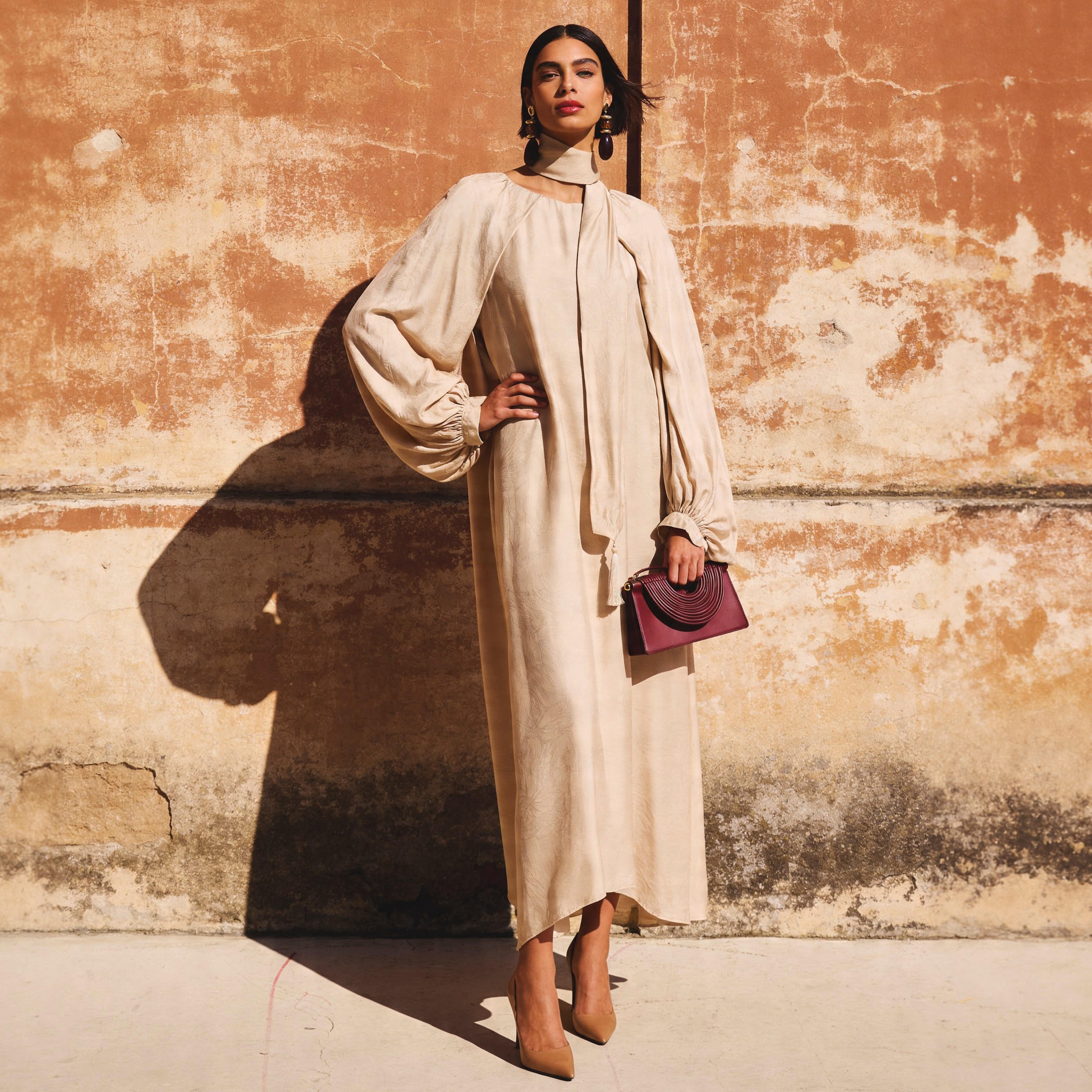 Iconic A-line Maxi Dress with Volume Sleeves-women-clothing-dresses-image-1
