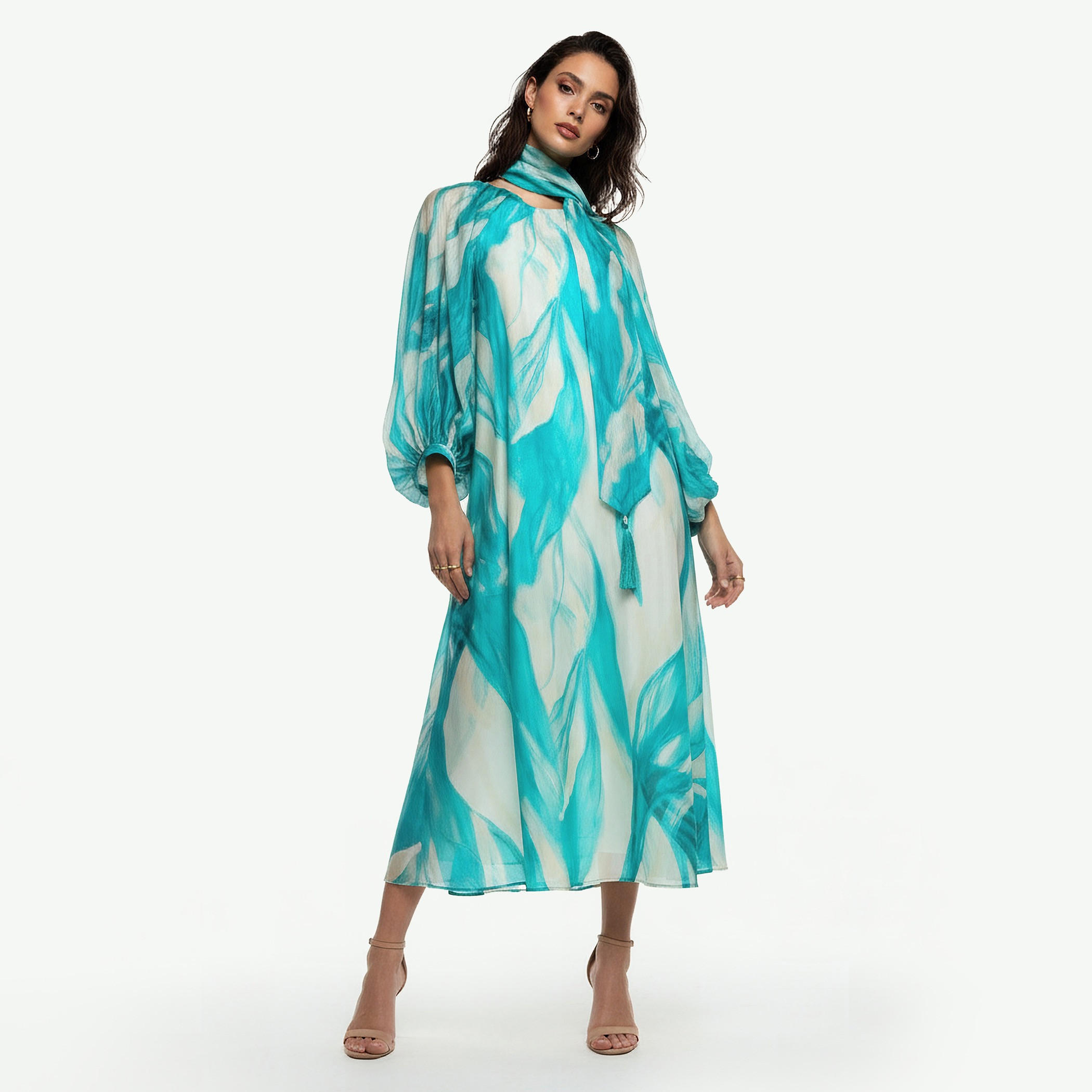 Iconic Printed A-line Women Dress with Volume Sleeves-women-clothing-dresses-image-3
