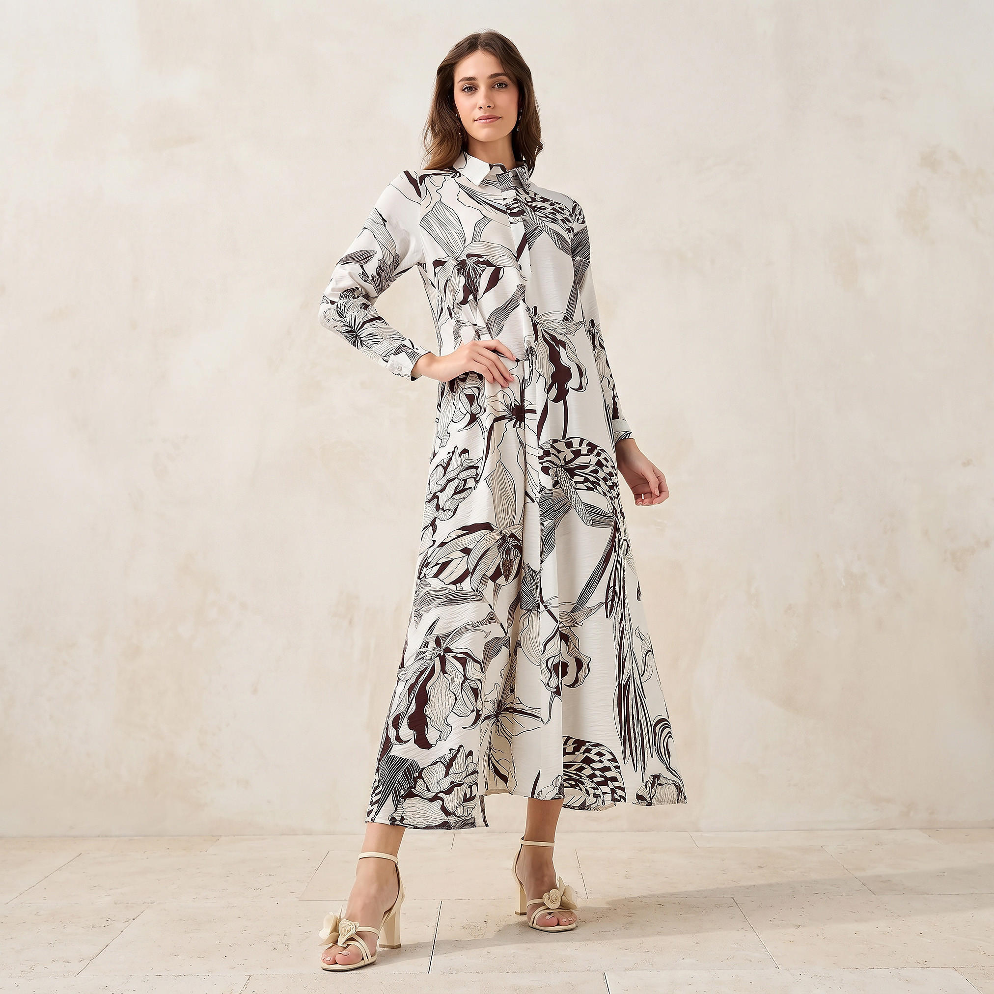 فستان قميص بوصلة أزرار مخفية وطبعات للنساء من آيكونيك-women-clothing-dresses-image-1