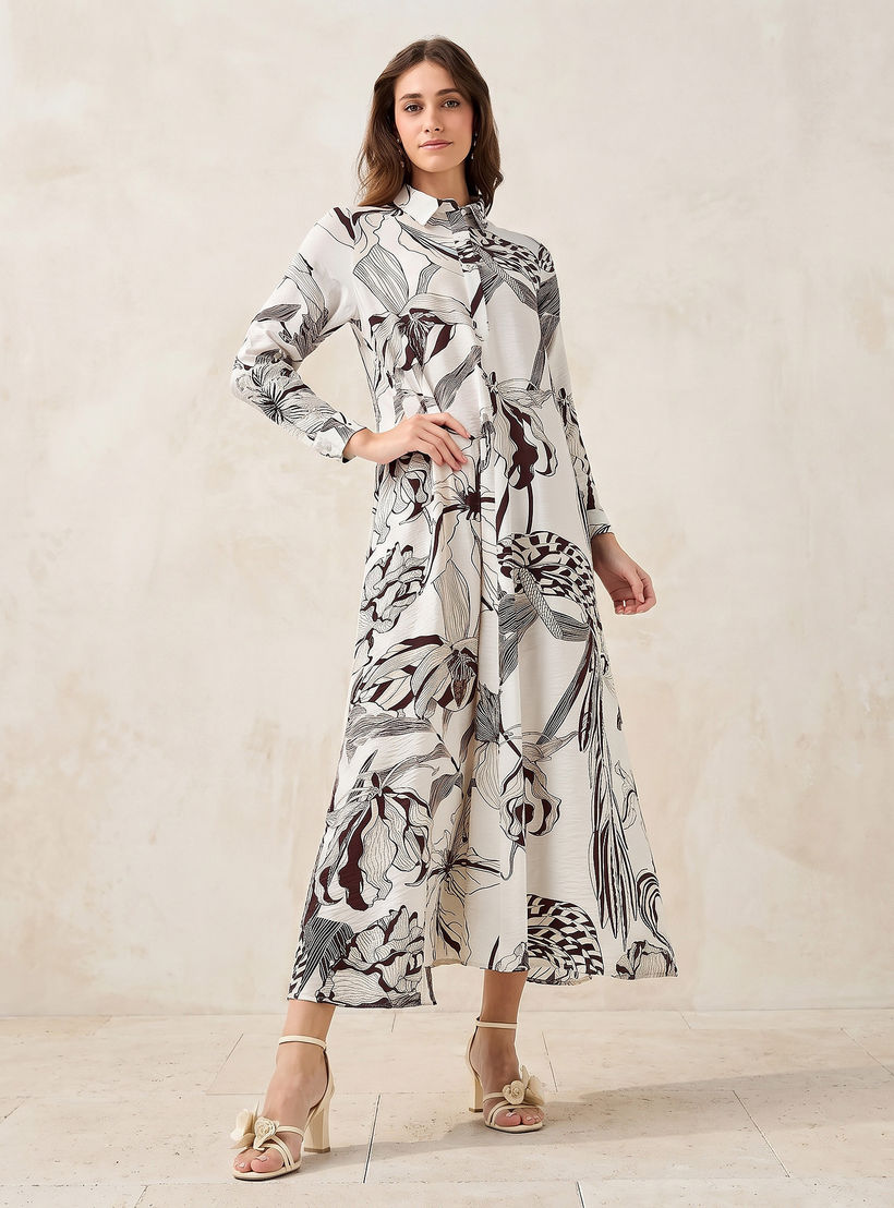 فستان قميص بوصلة أزرار مخفية وطبعات للنساء من آيكونيك-women-clothing-dresses-image-1