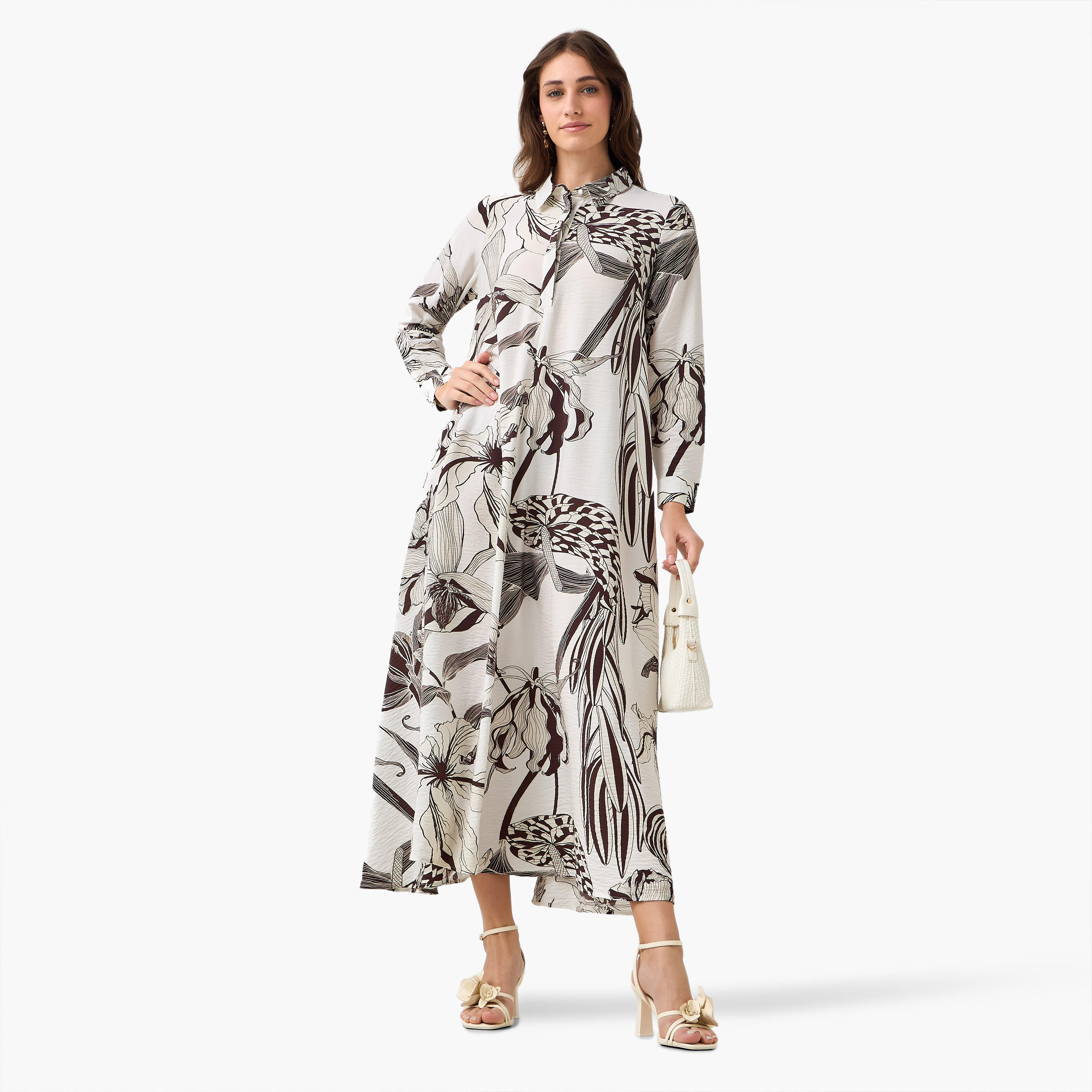 فستان قميص بوصلة أزرار مخفية وطبعات للنساء من آيكونيك-women-clothing-dresses-image-4
