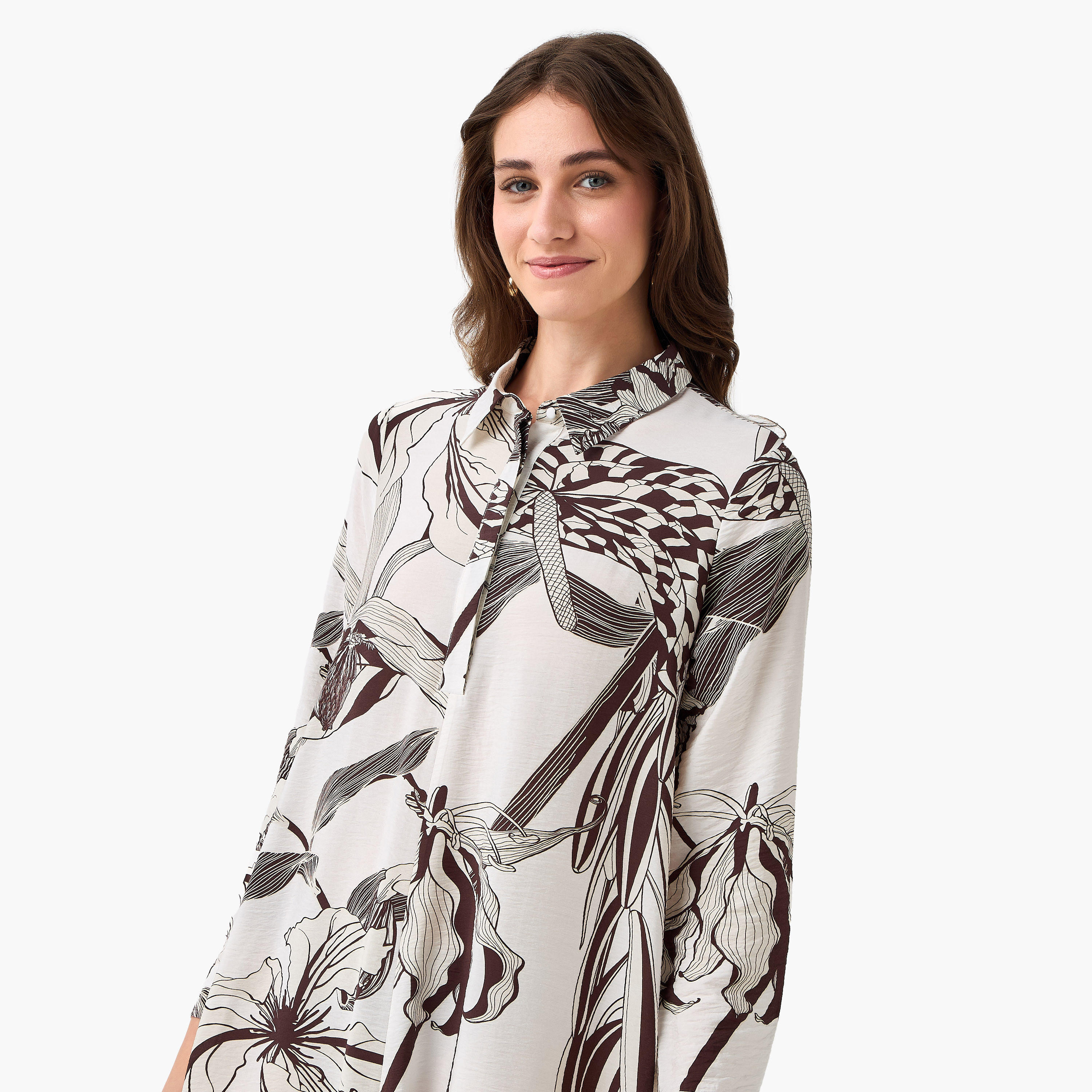 فستان قميص بوصلة أزرار مخفية وطبعات للنساء من آيكونيك-women-clothing-dresses-image-5