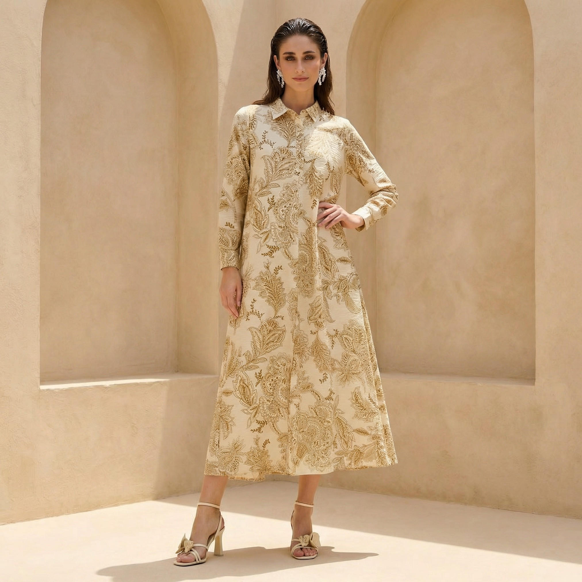 فستان قميص بوصلة أزرار مخفية وطبعات للنساء من آيكونيك-women-clothing-dresses-image-5