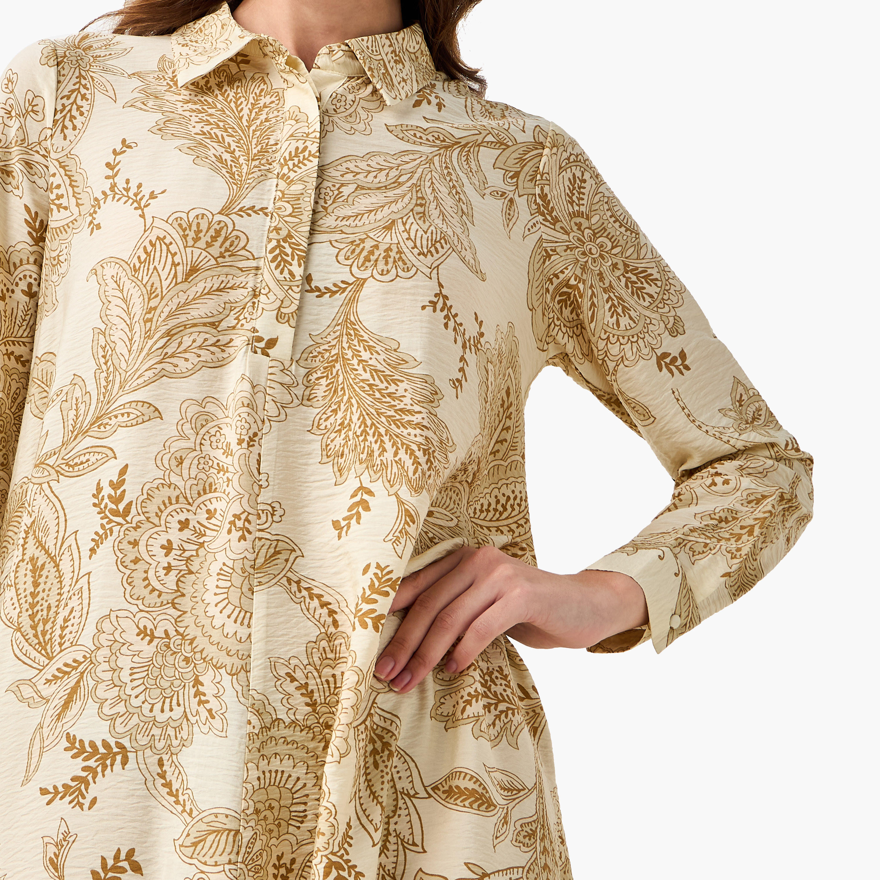 فستان قميص بوصلة أزرار مخفية وطبعات للنساء من آيكونيك-women-clothing-dresses-image-4