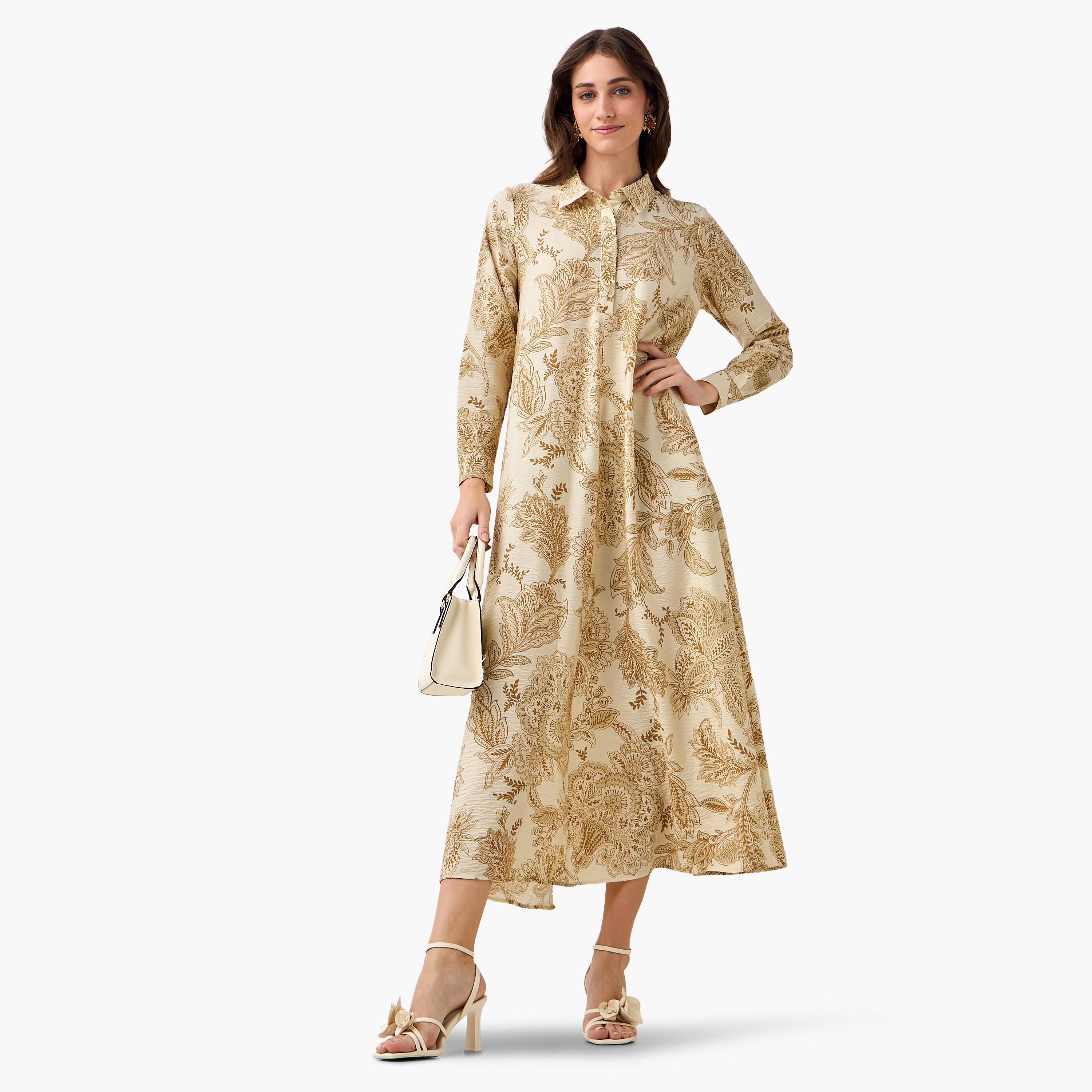 فستان قميص بوصلة أزرار مخفية وطبعات للنساء من آيكونيك-women-clothing-dresses-image-3