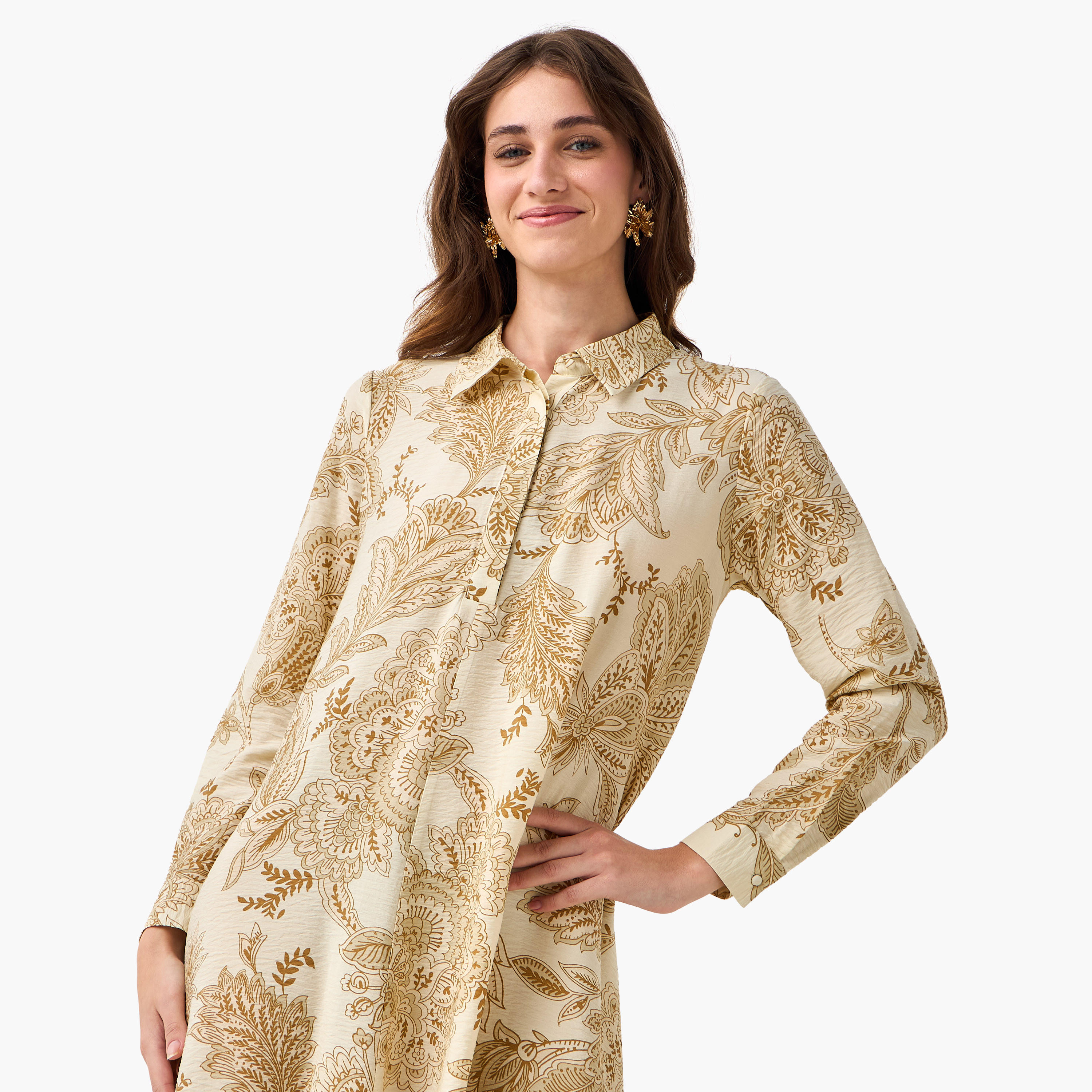 فستان قميص بوصلة أزرار مخفية وطبعات للنساء من آيكونيك-women-clothing-dresses-image-1