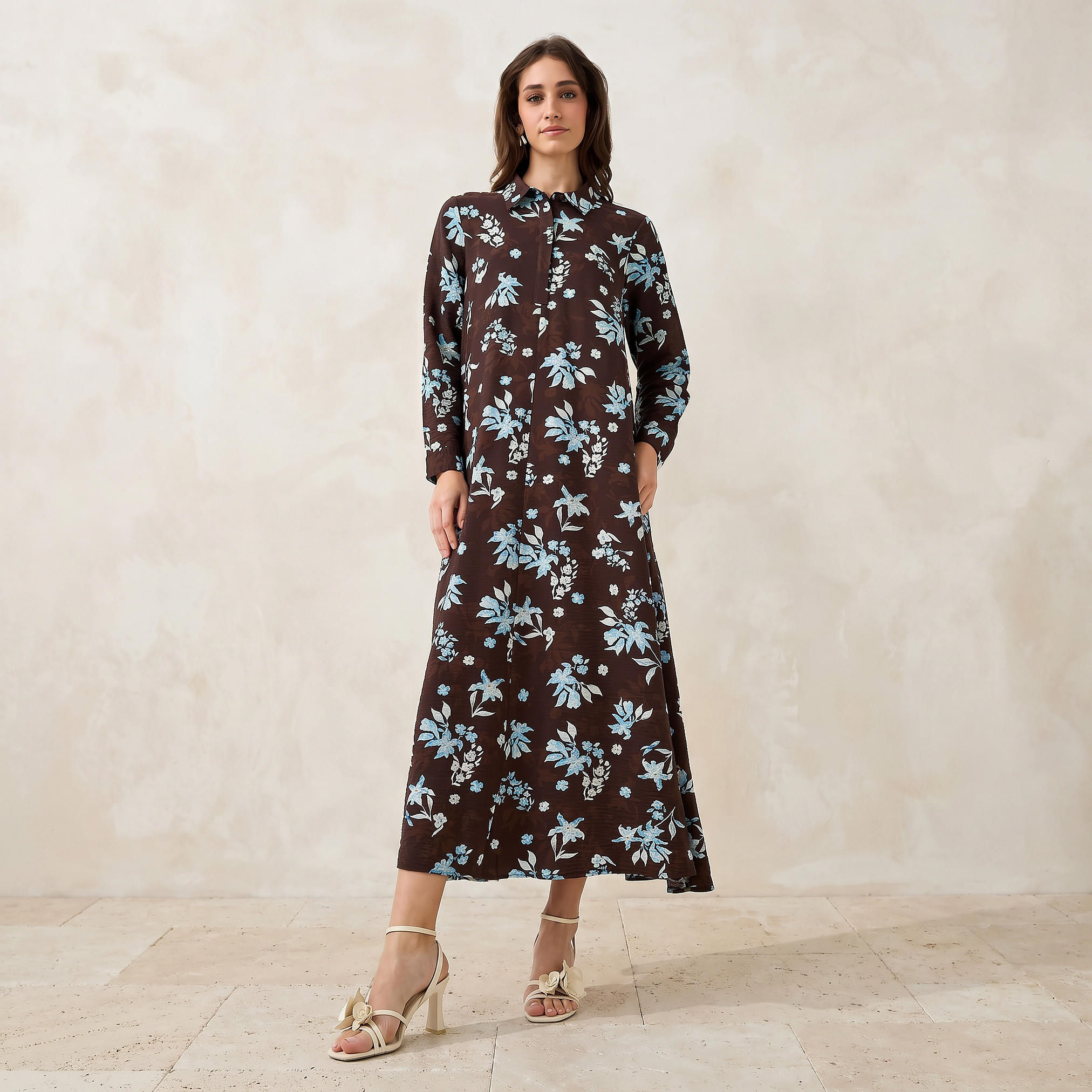 فستان قميص بوصلة أزرار مخفية وطبعات للنساء من آيكونيك-women-clothing-dresses-image-1