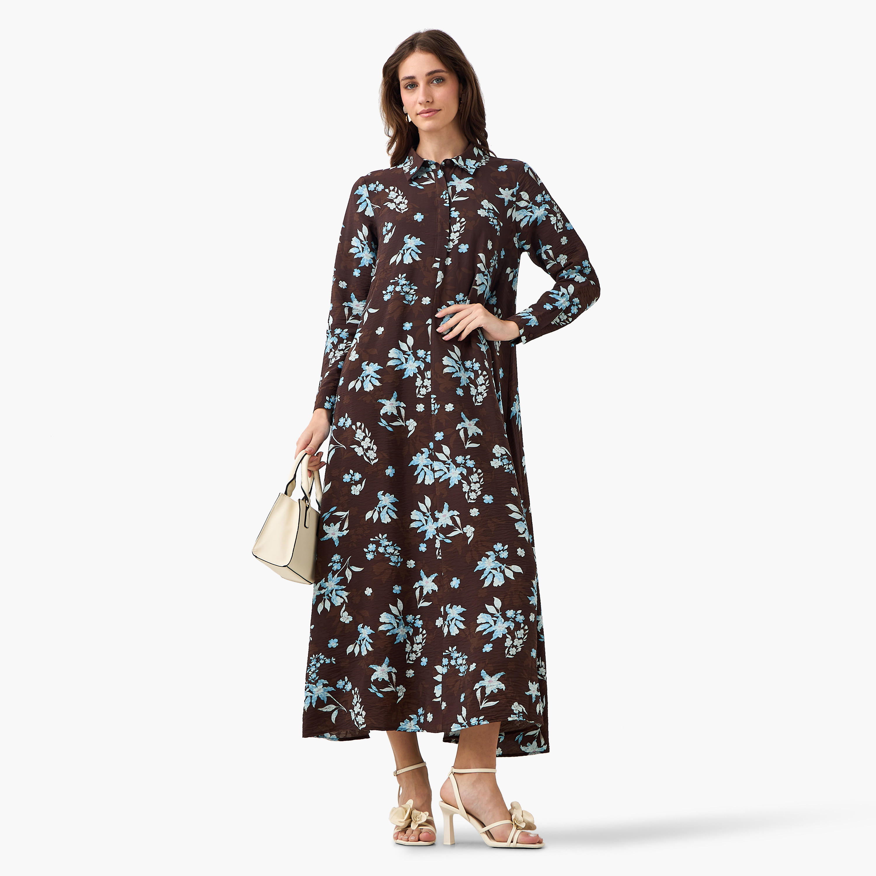 فستان قميص بوصلة أزرار مخفية وطبعات للنساء من آيكونيك-women-clothing-dresses-image-4