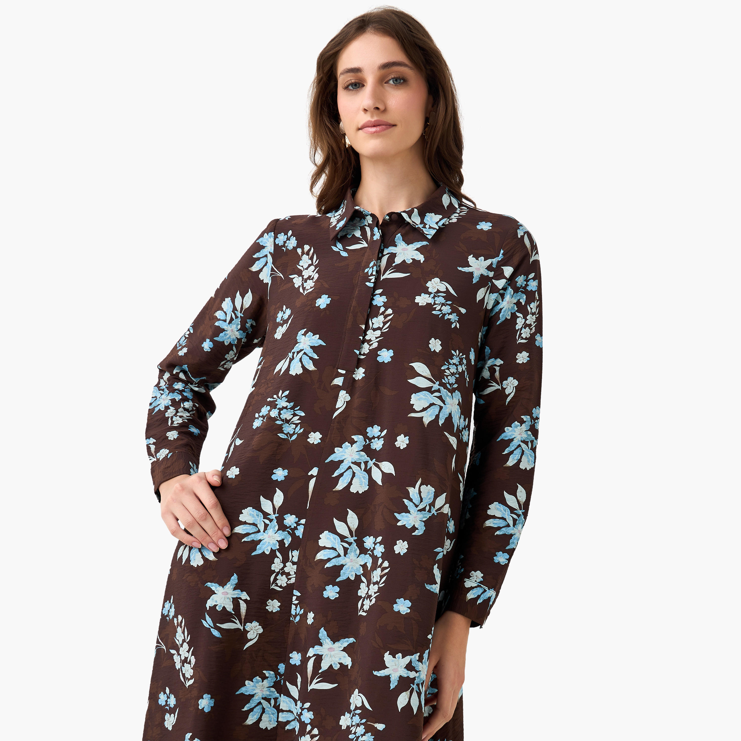 فستان قميص بوصلة أزرار مخفية وطبعات للنساء من آيكونيك-women-clothing-dresses-image-5
