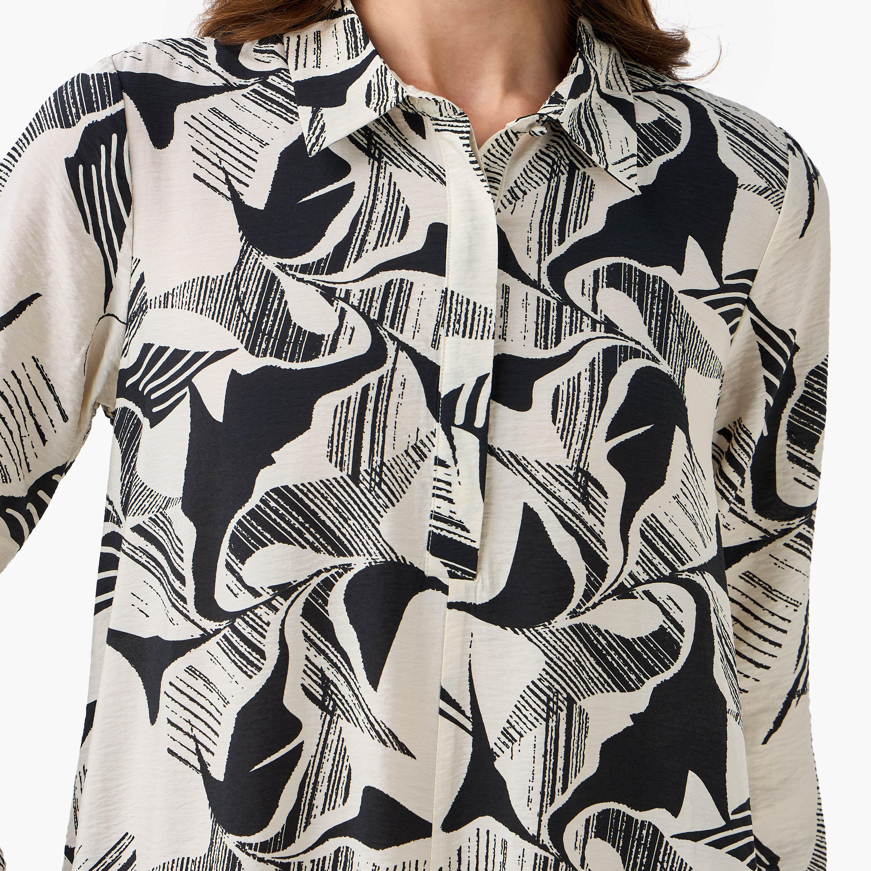 فستان قميص بوصلة أزرار مخفية وطبعات للنساء من آيكونيك-women-clothing-dresses-image-2