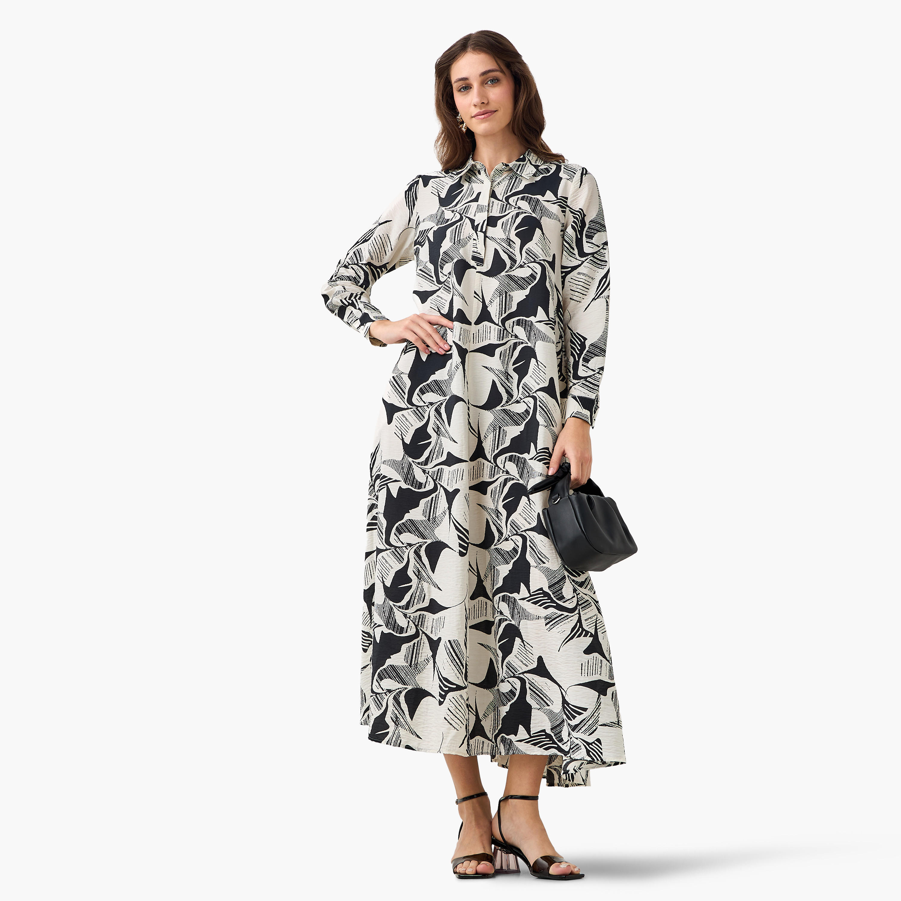 فستان قميص بوصلة أزرار مخفية وطبعات للنساء من آيكونيك-women-clothing-dresses-image-4