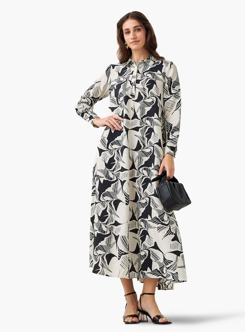 فستان قميص بوصلة أزرار مخفية وطبعات للنساء من آيكونيك-women-clothing-dresses-image-4