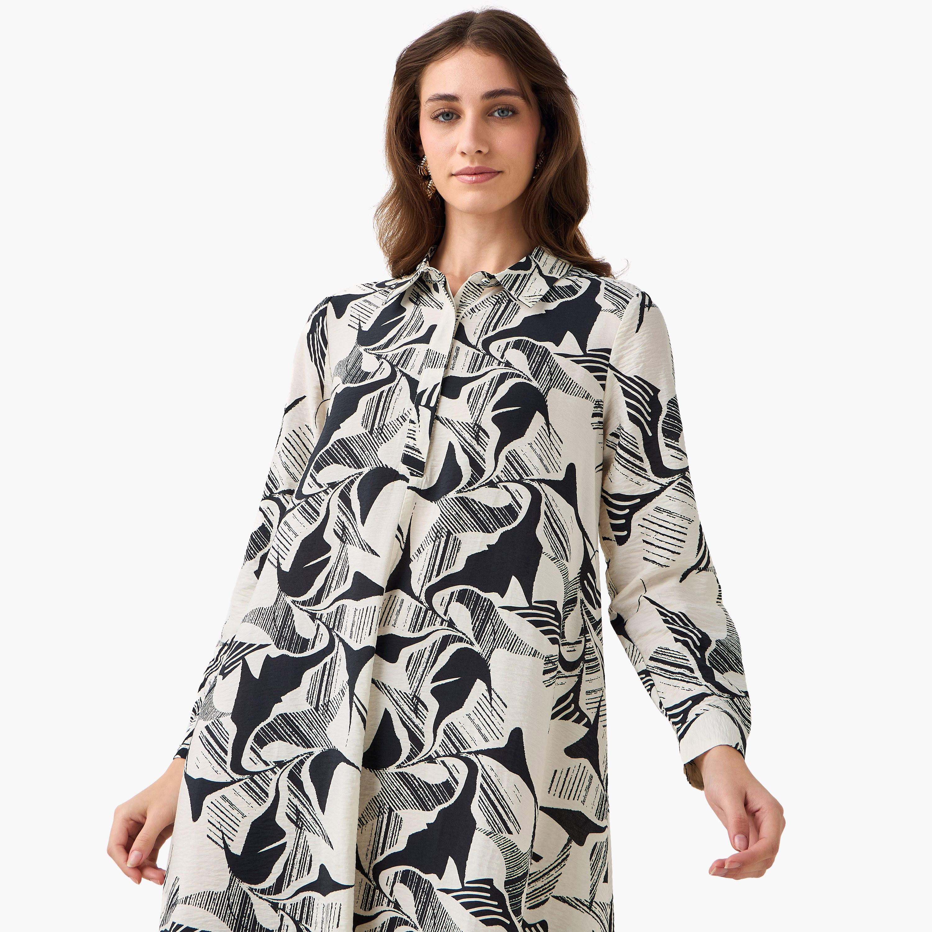 فستان قميص بوصلة أزرار مخفية وطبعات للنساء من آيكونيك-women-clothing-dresses-image-5