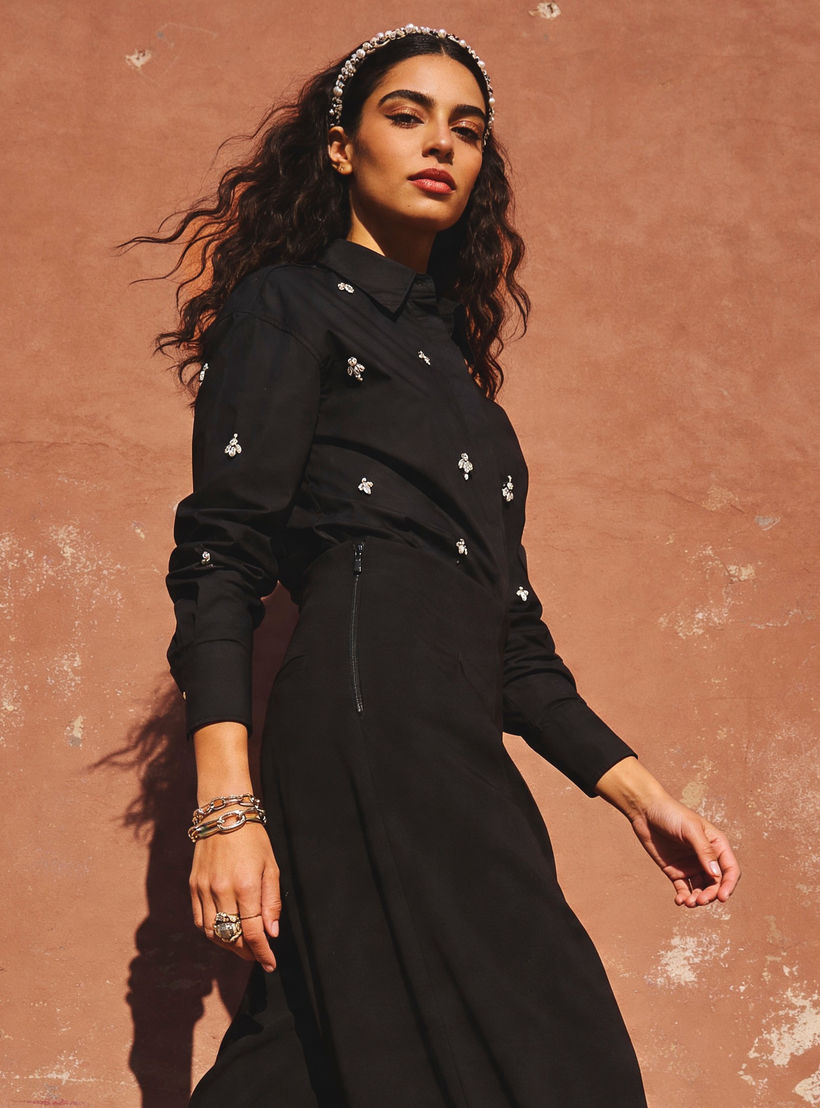 Iconic Relaxed Fit Cotton Shirt with Stone Embellishment-women-clothing-shirtsandblouses-shirts-image-1