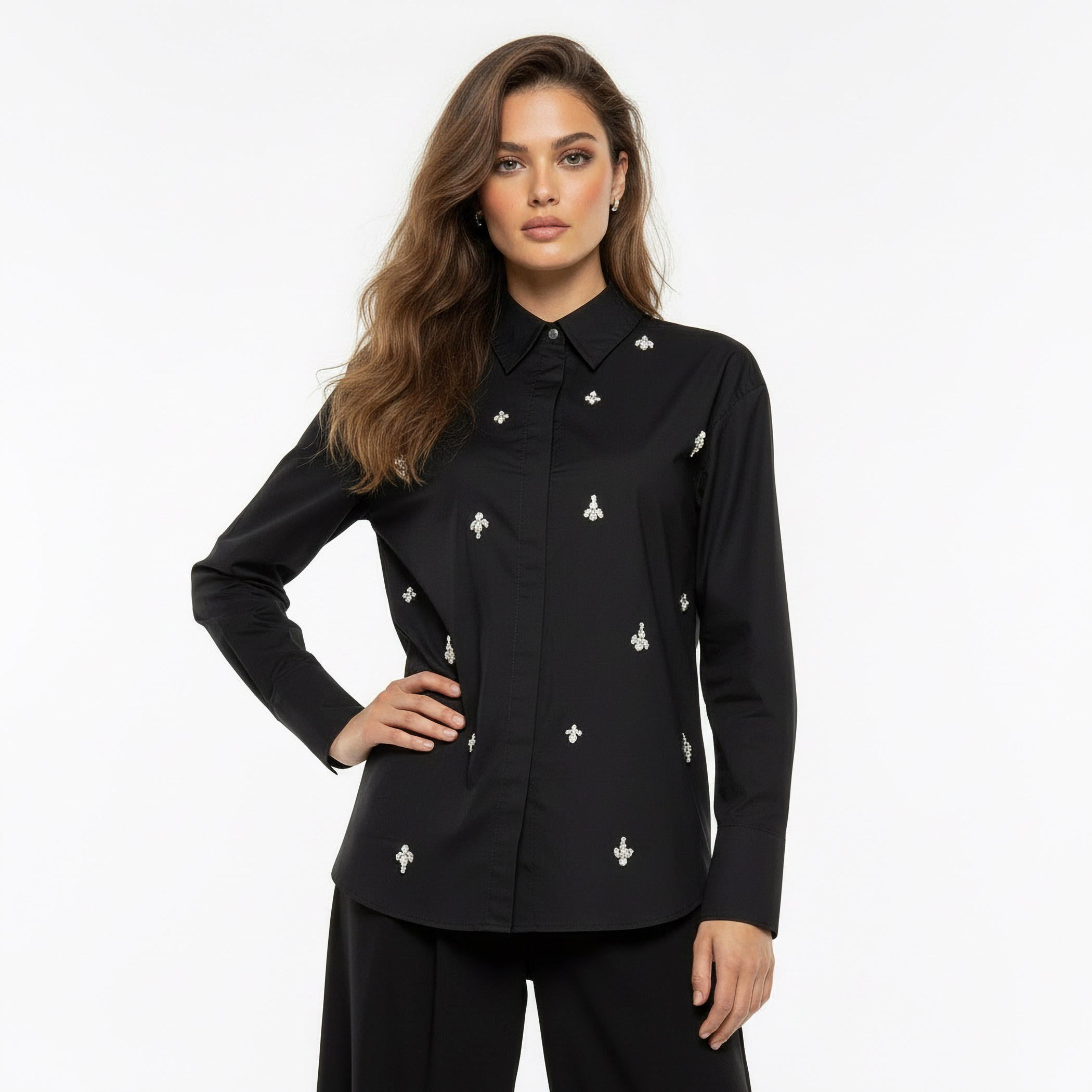 Iconic Relaxed Fit Cotton Shirt with Stone Embellishment-women-clothing-shirtsandblouses-shirts-image-5