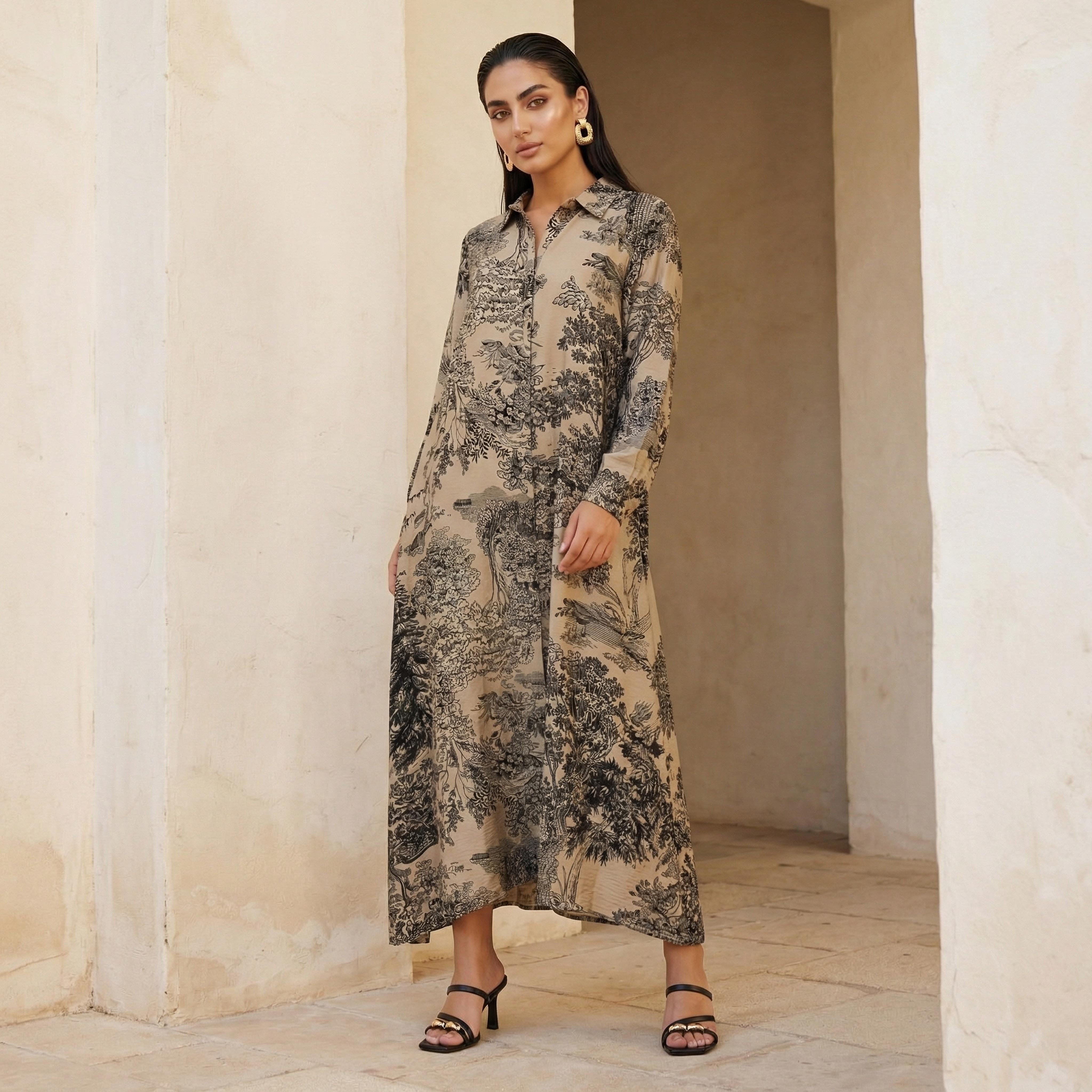 Iconic Printed A-line Women Dress with Concealed Placket-women-clothing-dresses-image-1