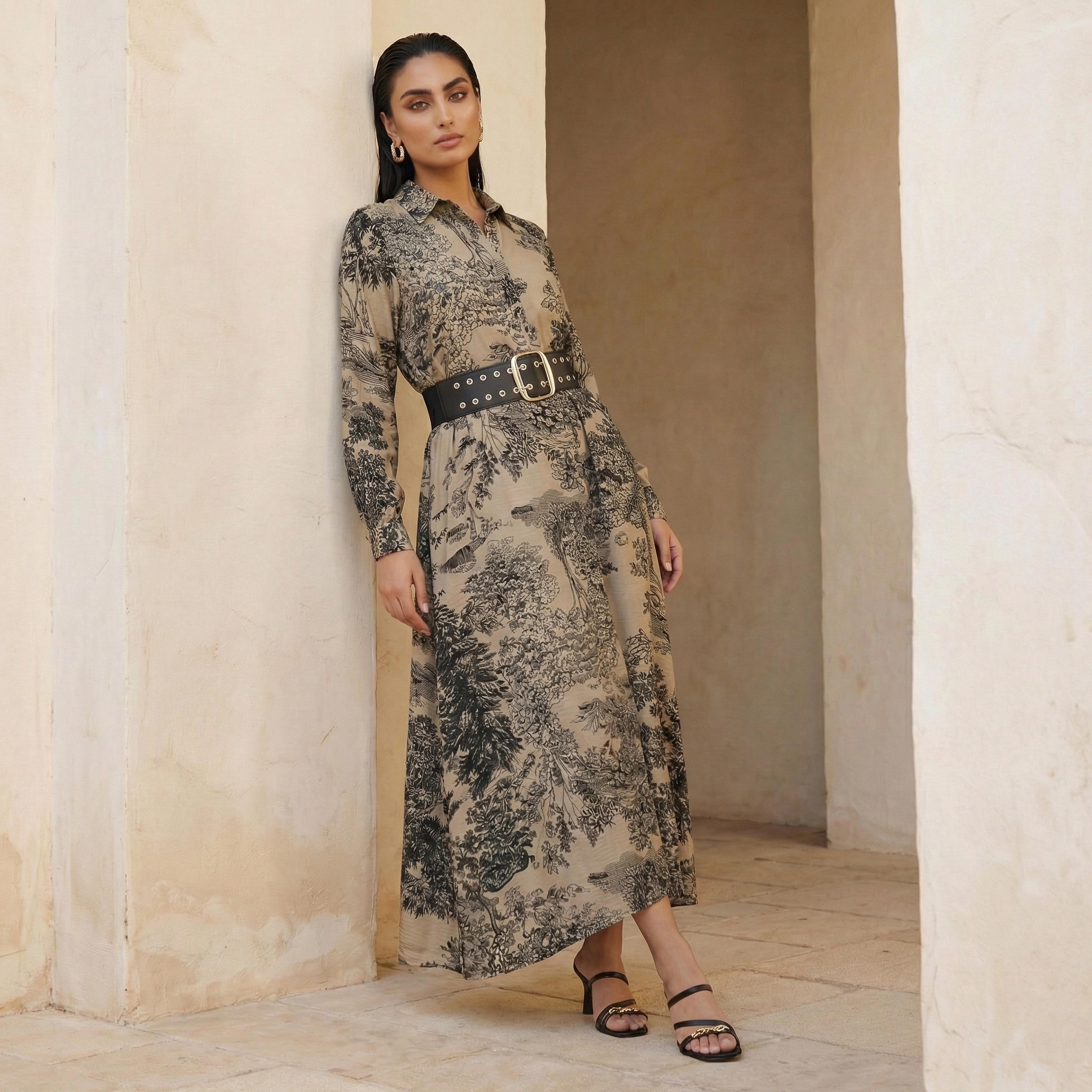 Iconic Printed A-line Women Dress with Concealed Placket-women-clothing-dresses-image-3