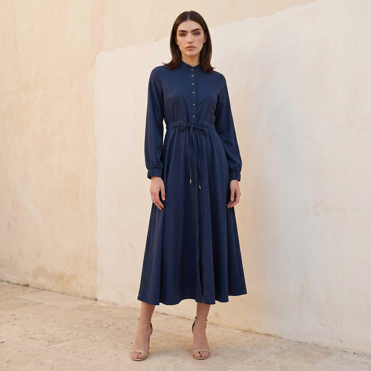 Iconic Midi Shirt Dress with Drawstring Waist-women-clothing-dresses-image-1