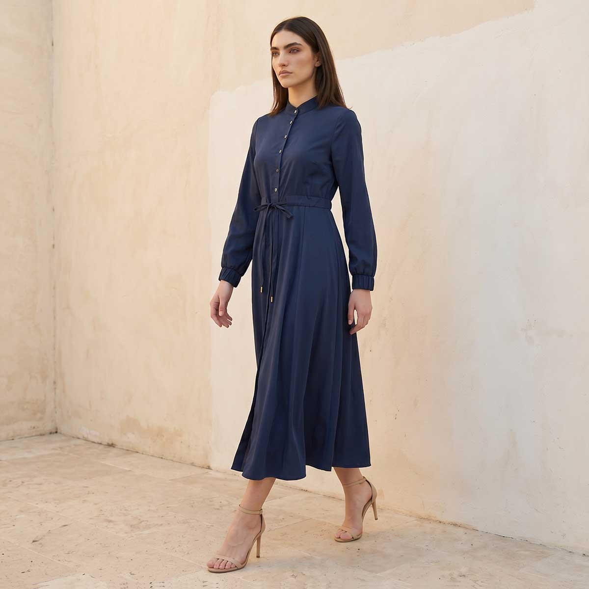 Iconic Midi Shirt Dress with Drawstring Waist-women-clothing-dresses-image-3