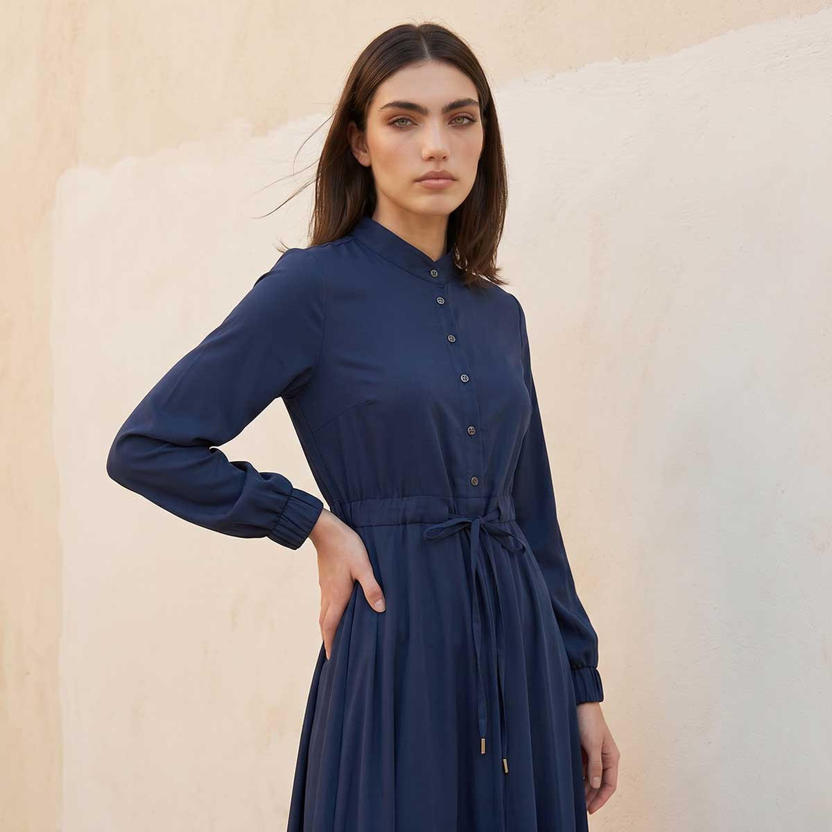 Iconic Midi Shirt Dress with Drawstring Waist-women-clothing-dresses-image-5