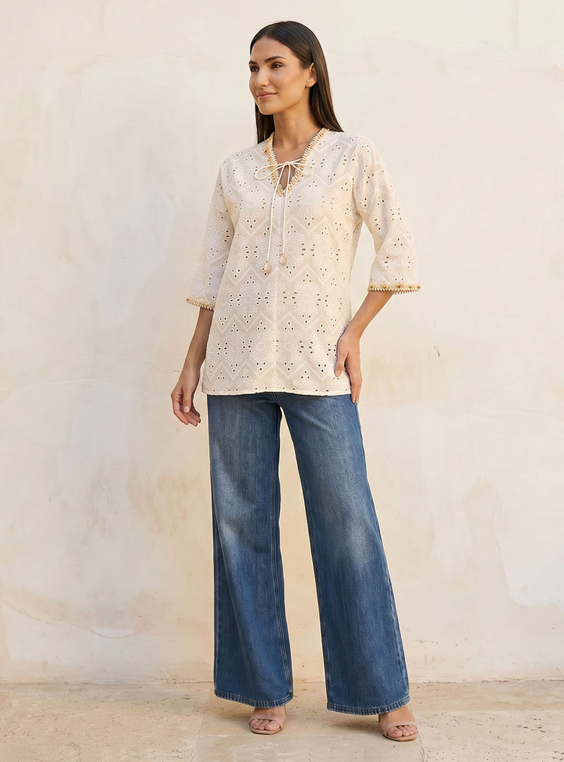 Splash Iconic Relaxed Fit Cotton Top Tassle Tie-Ups-women-clothing-shirtsandblouses-blouses-image-3
